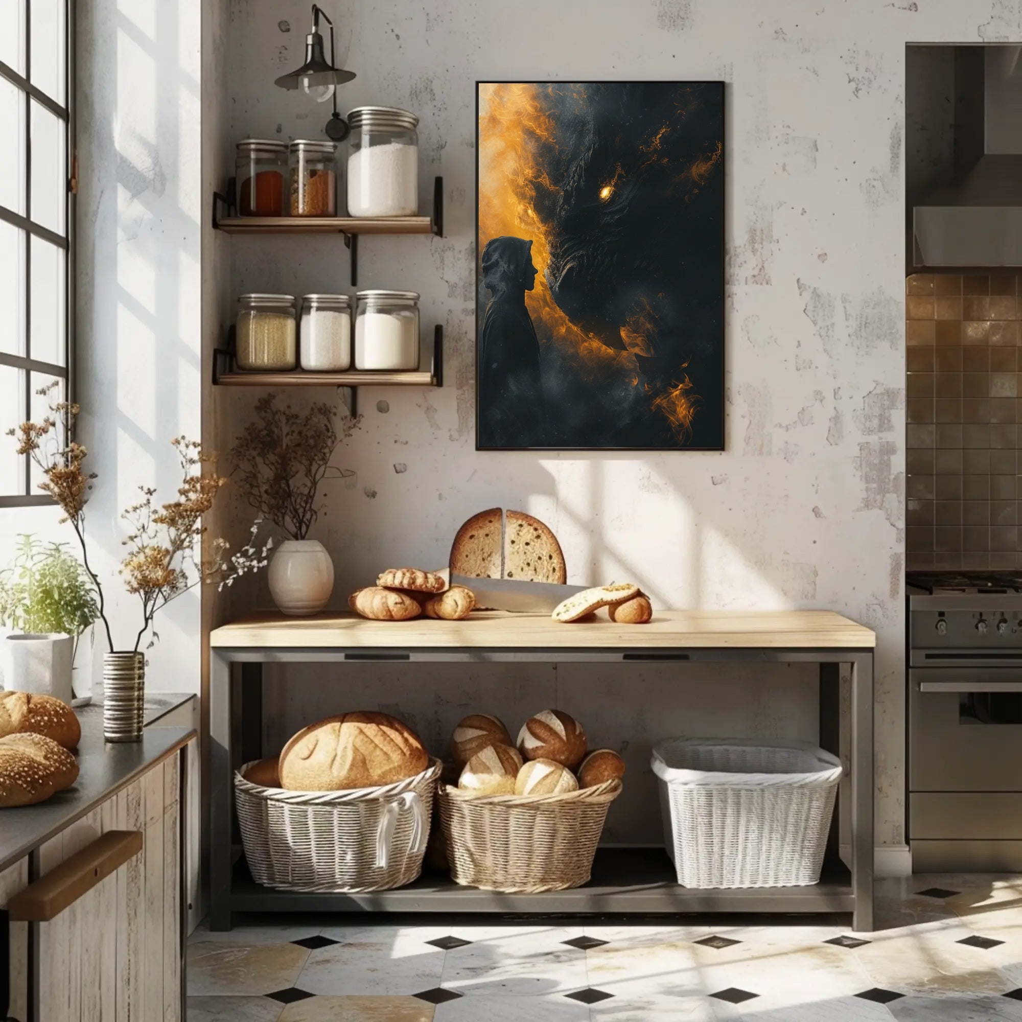 Dragon Confrontation Fantasy Art Poster Print PosterGoat