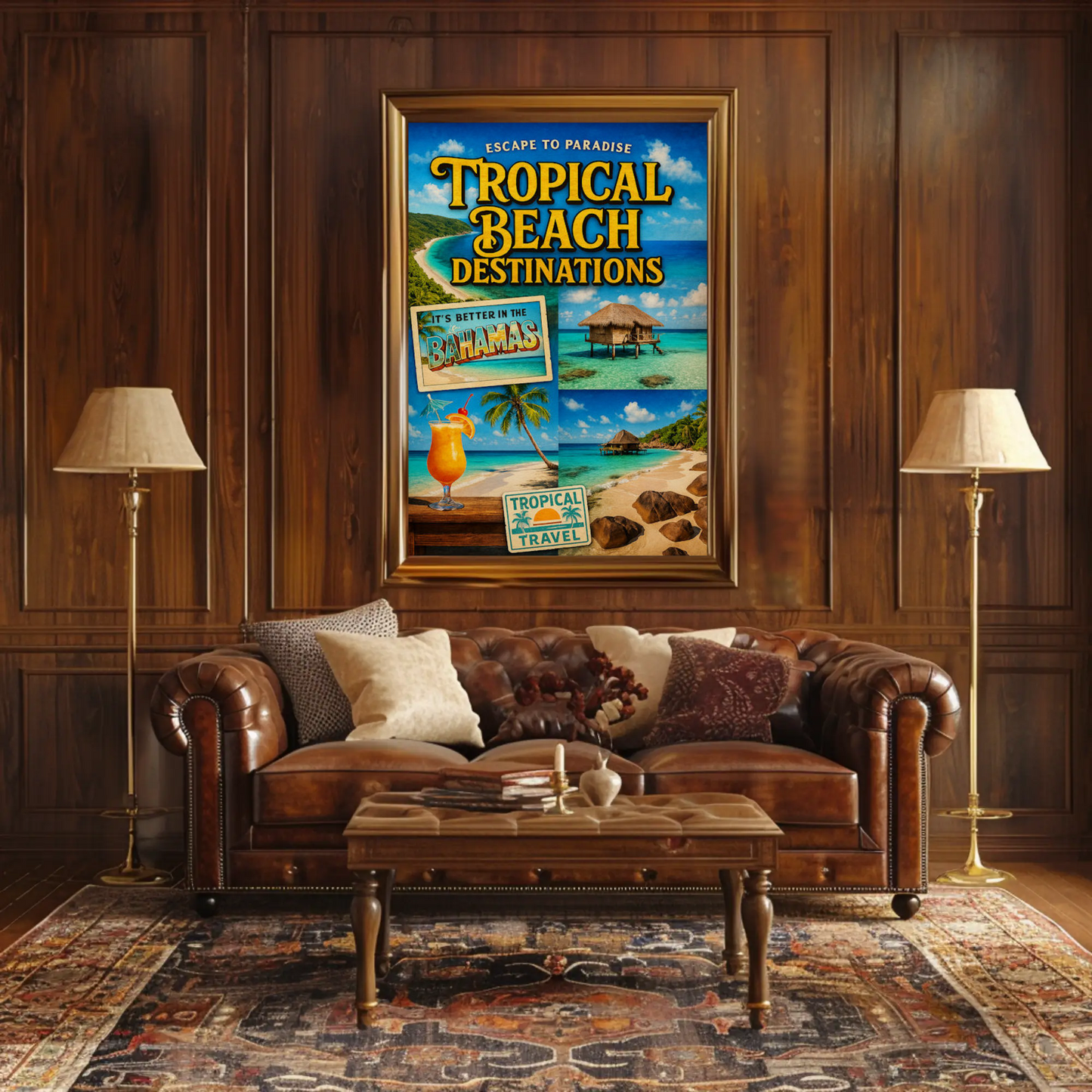 Bahamas Tropical Beach Paradise With Collage Travel Poster