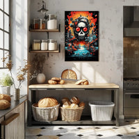 Psychedelic Skull with Industrial Chaos Abstract Artistic Poster