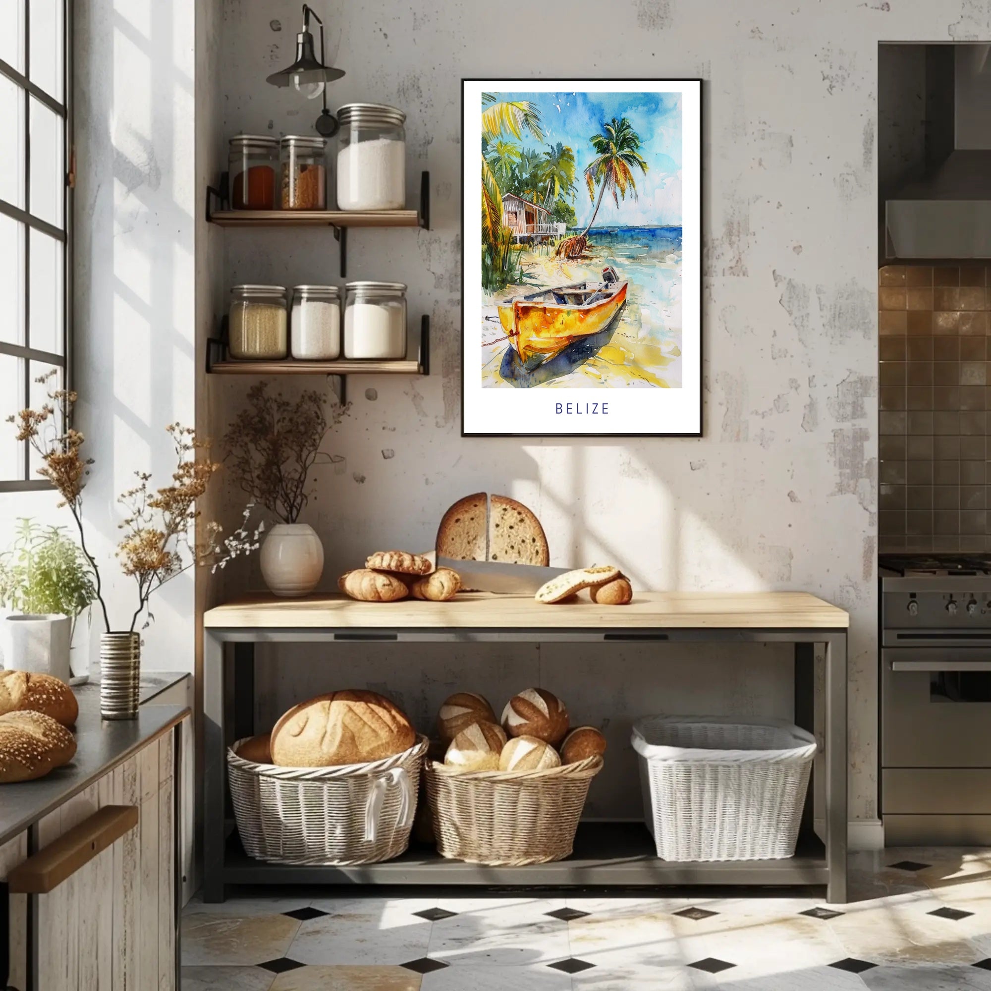 Serene Belize Beach Scene Watercolor Travel Poster PosterGoat