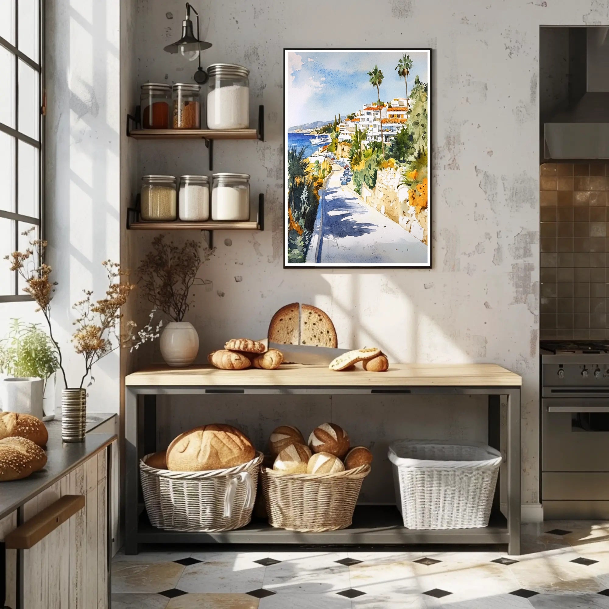 Coastal Mediterranean Scene Poster PosterGoat
