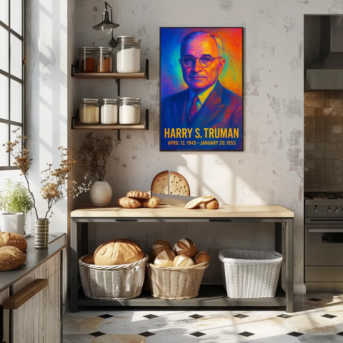 Harry S. Truman 33rd President of the United States Neon Gradient Overlay Poster