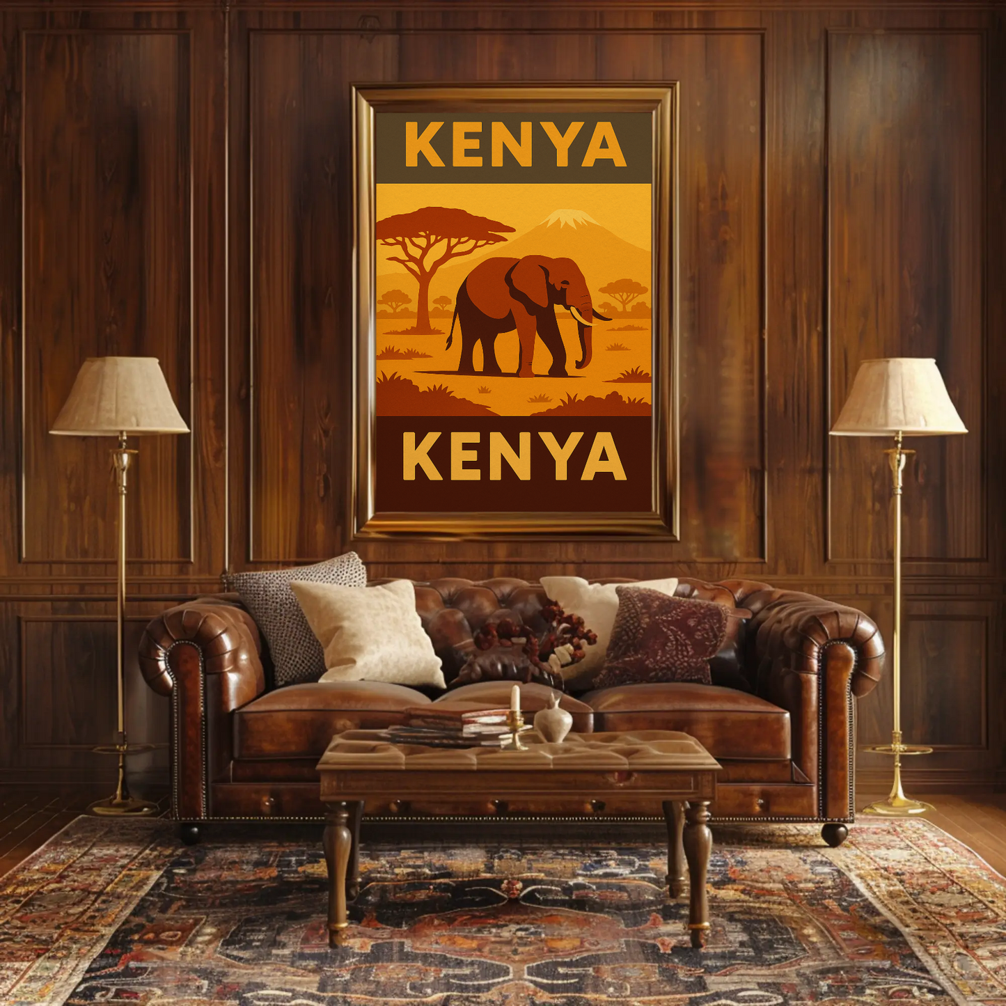 Kenya's Majestic Wildlife Safari Vintage Travel Poster