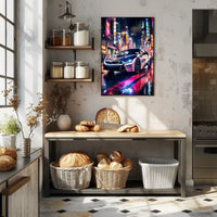 Futuristic Elegance on Neon Streets Poster PosterGoat