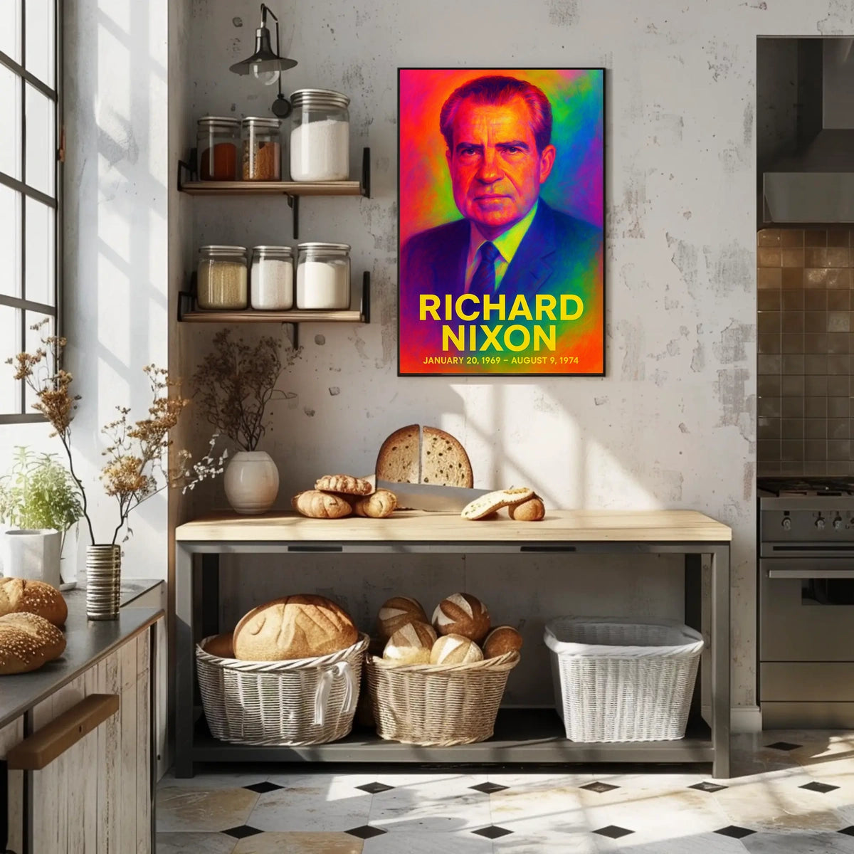 Richard Nixon 37th President of the United States Neon Gradient Overlay Poster