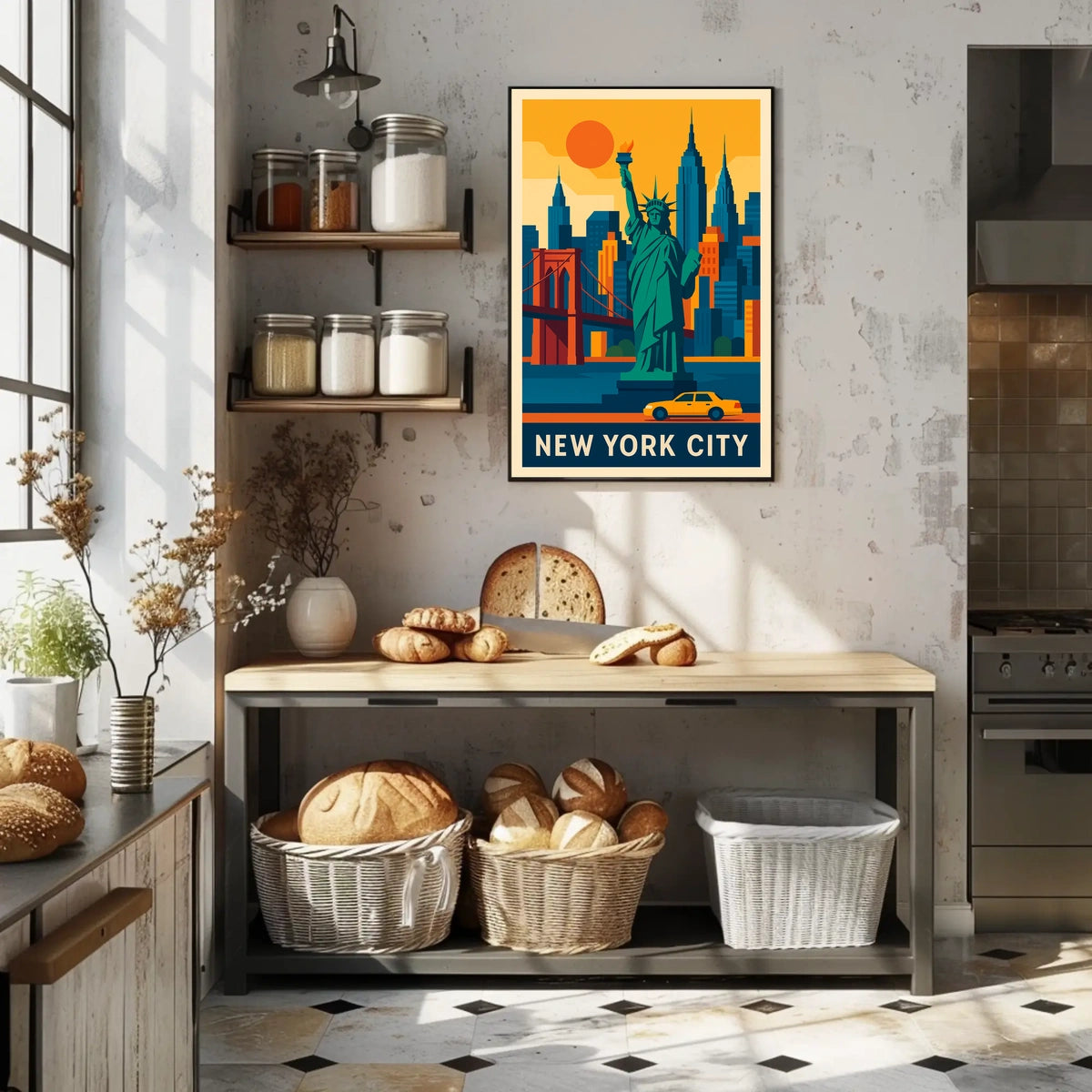 New York City Iconic Landmarks Poster Modern Wall Art