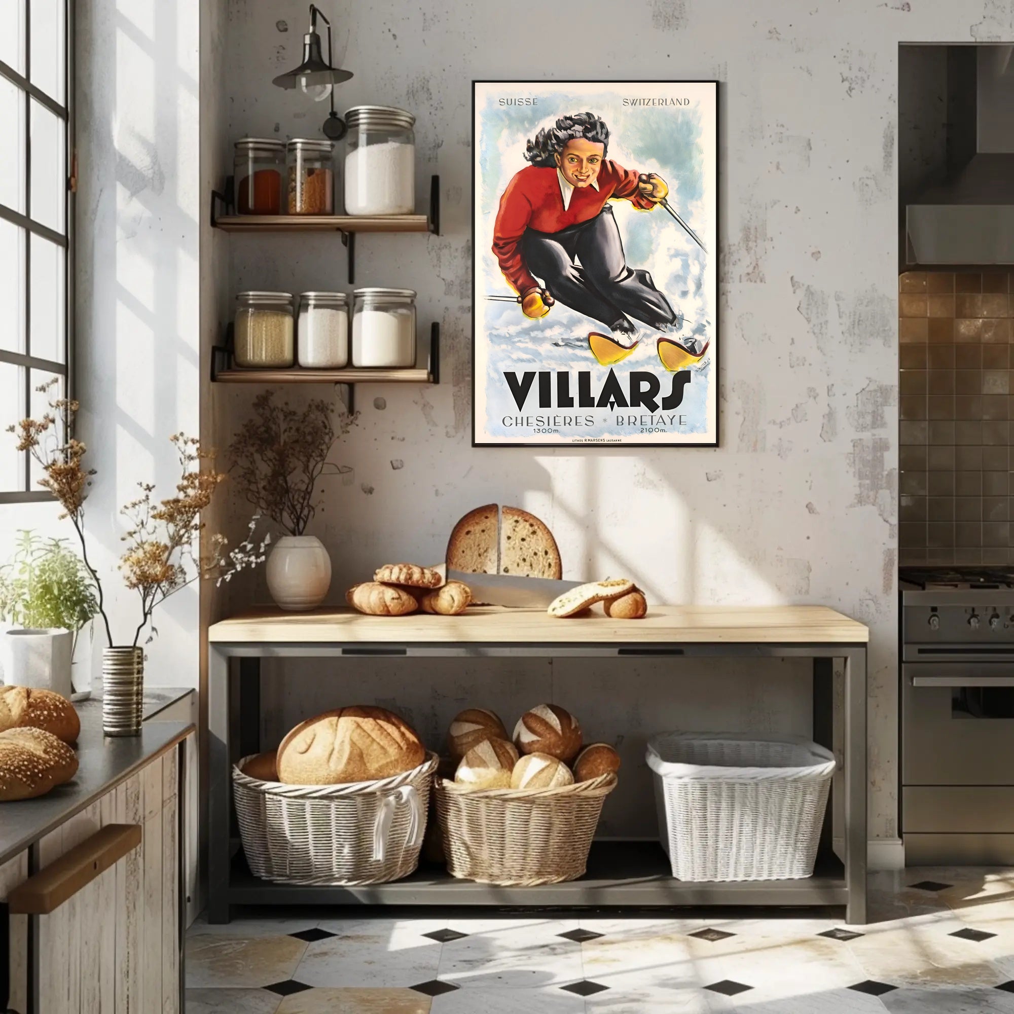 Villars Skiing Poster PosterGoat