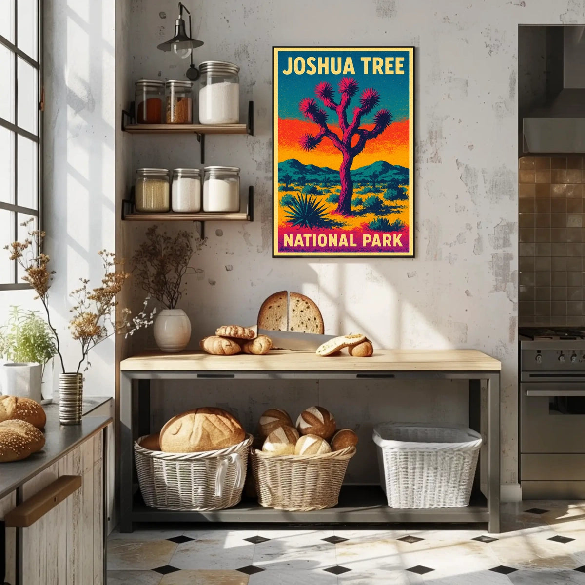 Joshua Tree Desert Sunset Retro Art Adventure Travel Bold Colorful Nightscape Classic Poster