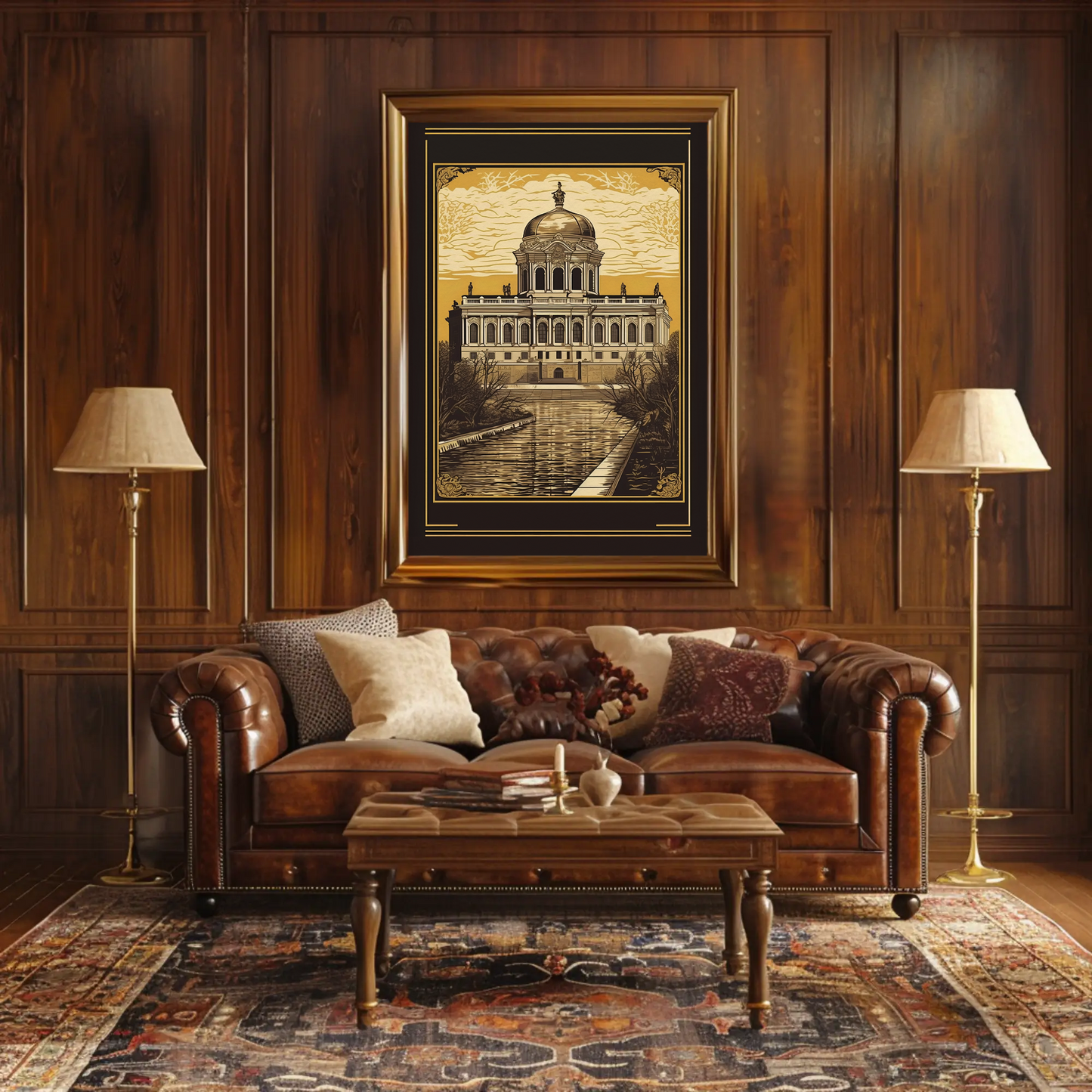 Baroque Palace Reflection Canal Scene Travel Poster