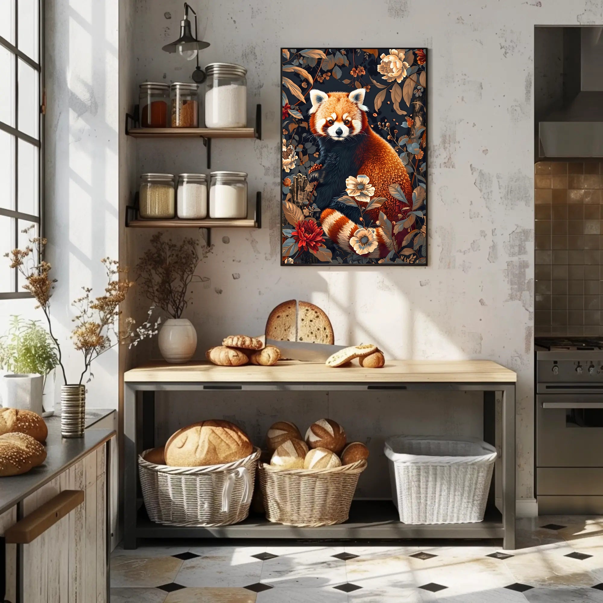 Red Panda in Bloom Wall Art Print