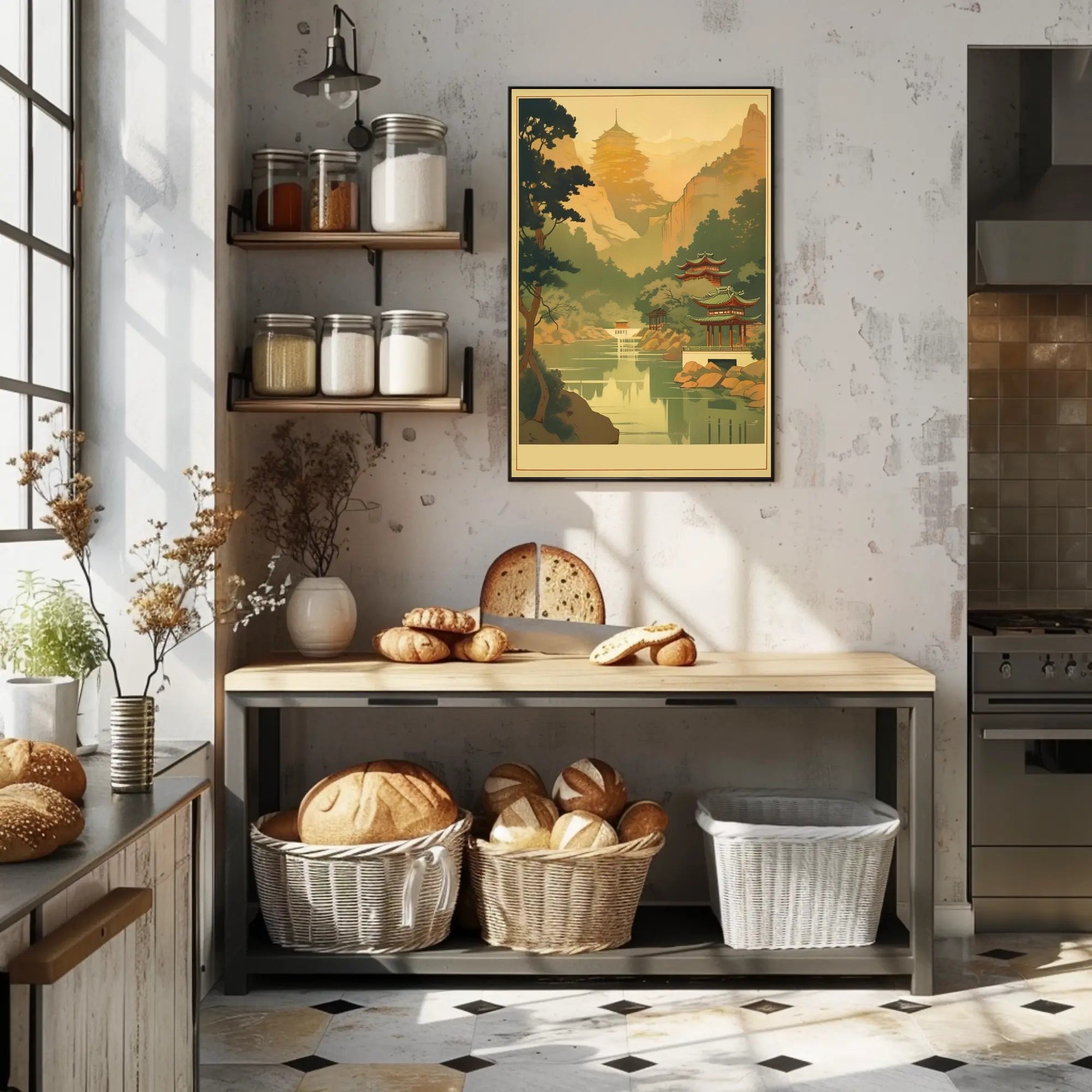 Serene Mountain Temple Poster