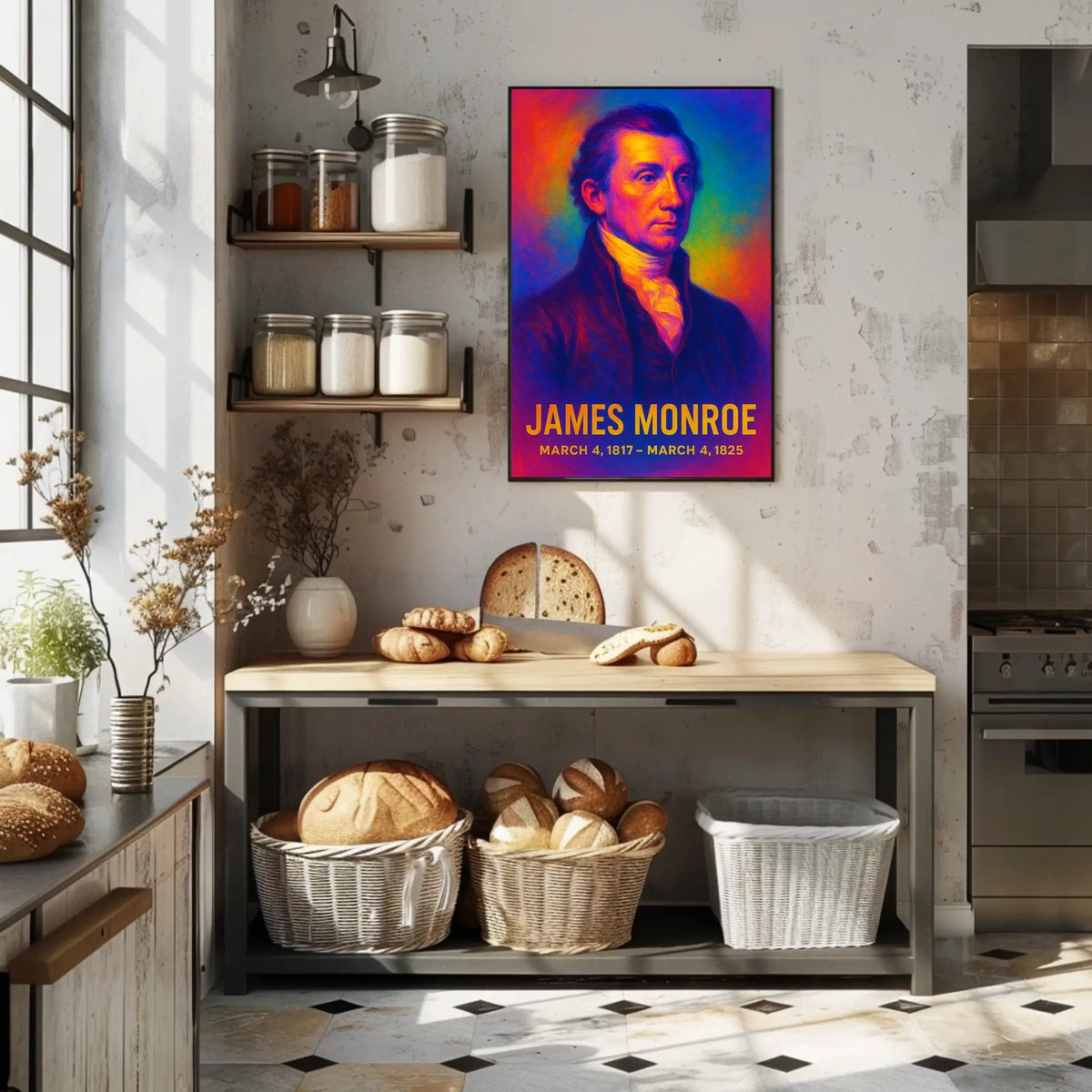 James Monroe 5th President of the United States Neon Gradient Overlay Poster
