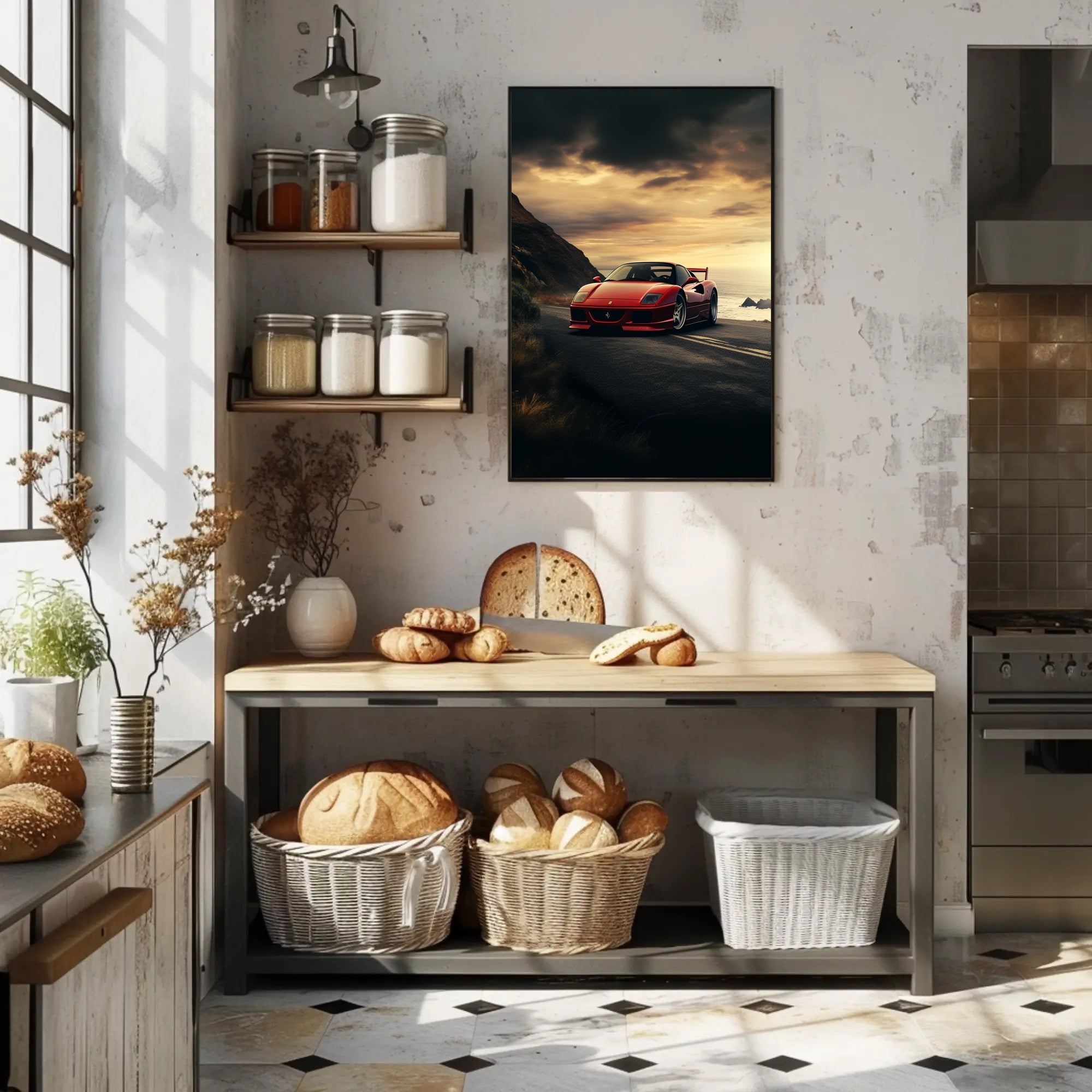 Sunset Drive Red Sports Car Poster