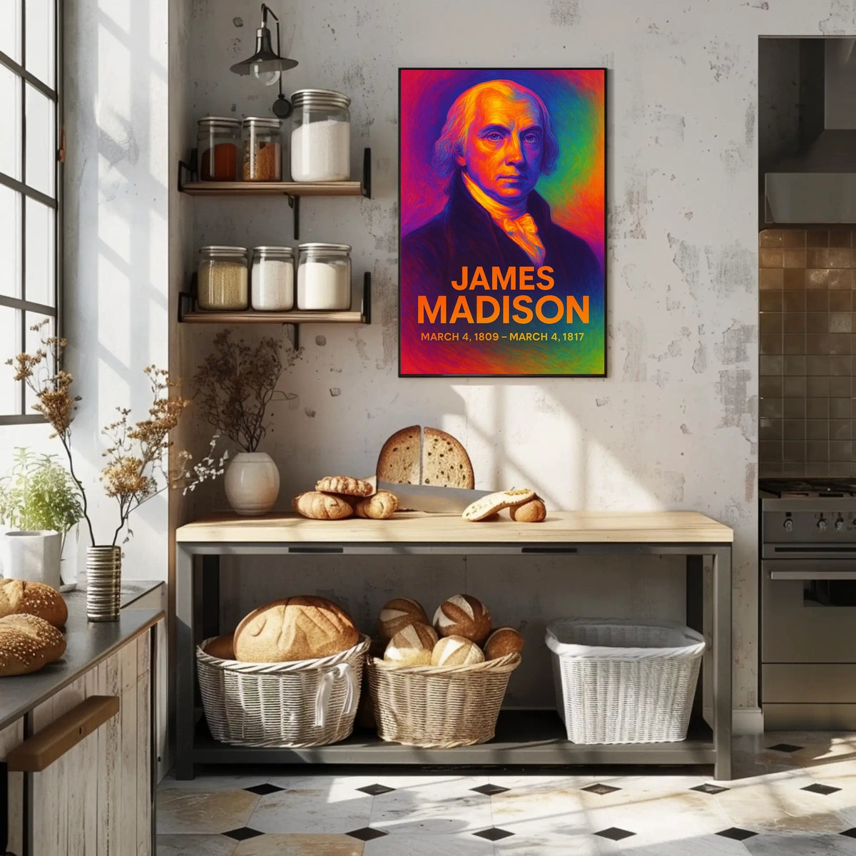 James Madison 4th President of the United States Neon Gradient Overlay Poster