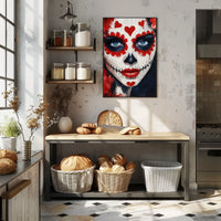Day of the Dead Face Face Makeup Red Hearts Poster