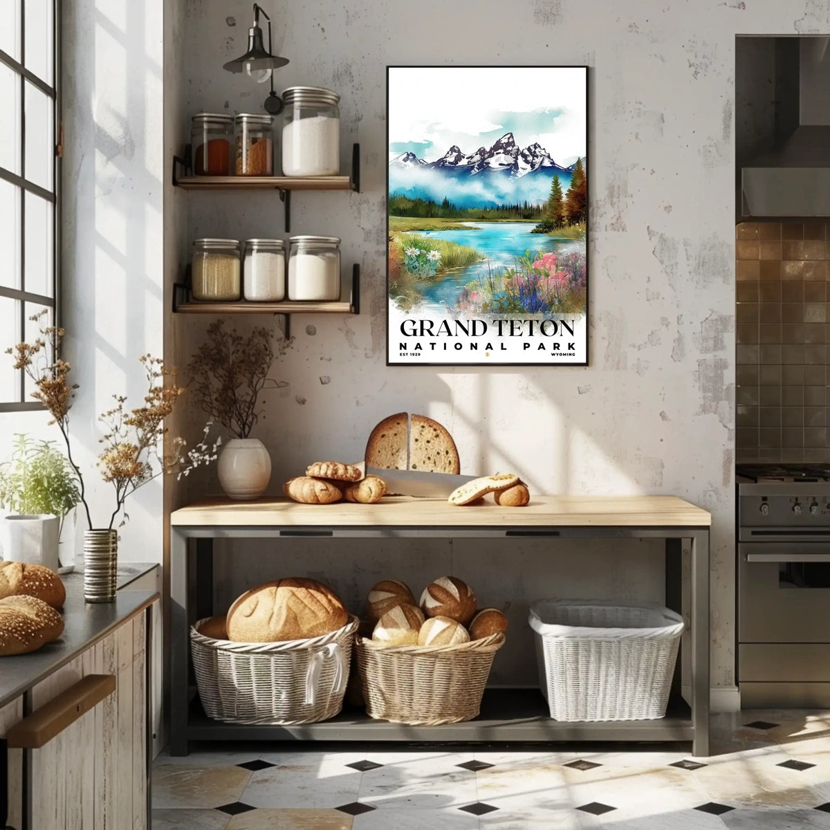Grand Teton Watercolor Wall Art Poster