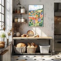 Colorful Hillside Village Poster PosterGoat