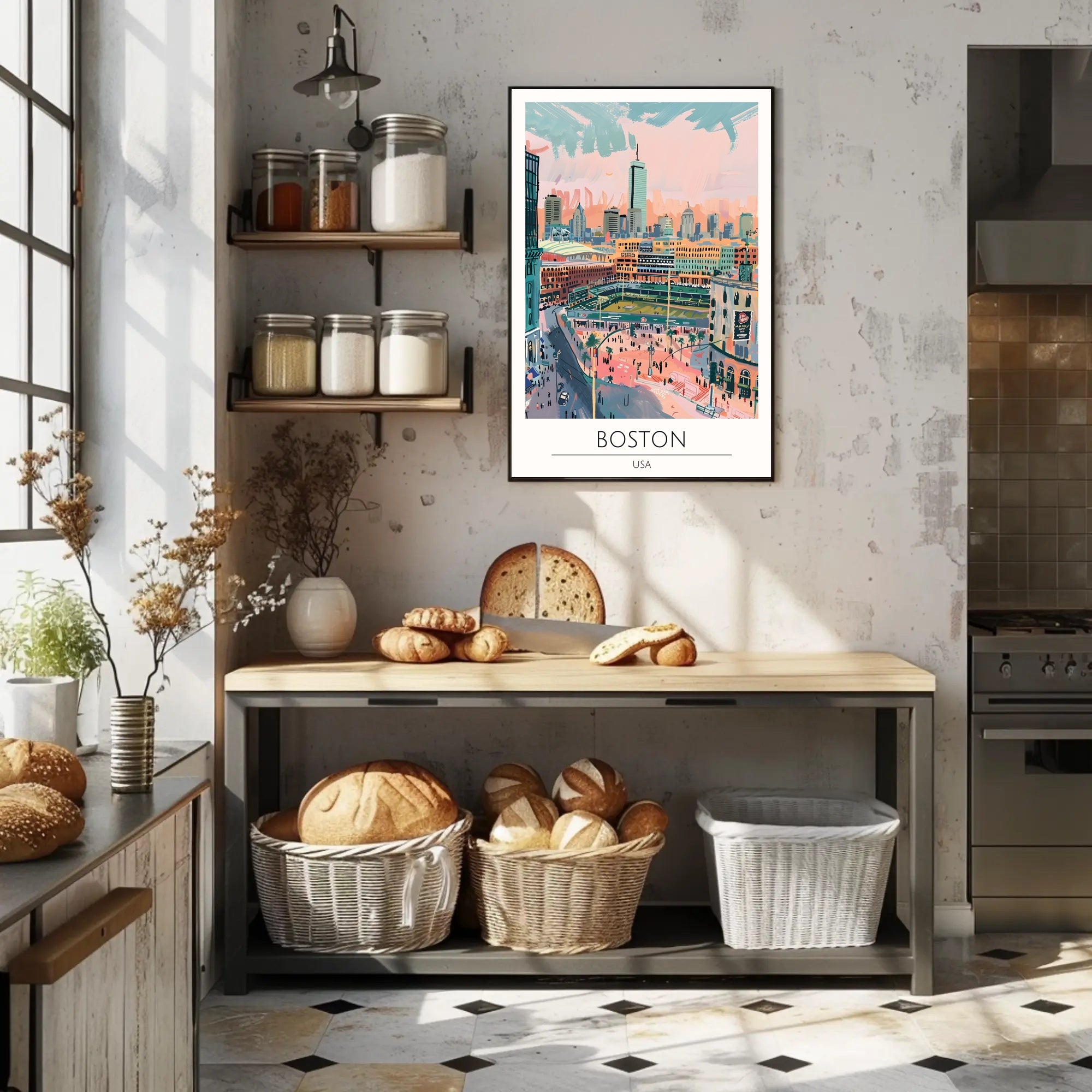 Boston Cityscape Illustration Poster PosterGoat