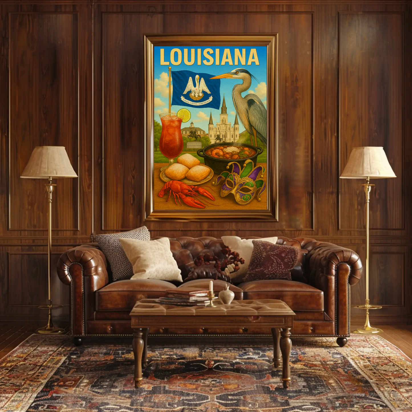 Louisiana Beignets Gator Mardi Gras Flag Food Travel Poster