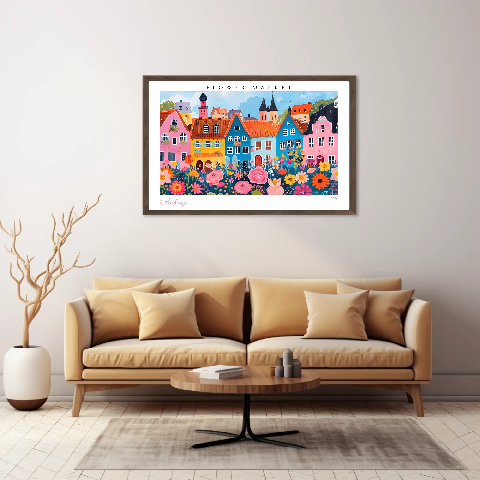 Colorful Flower Market Scene Poster PosterGoat