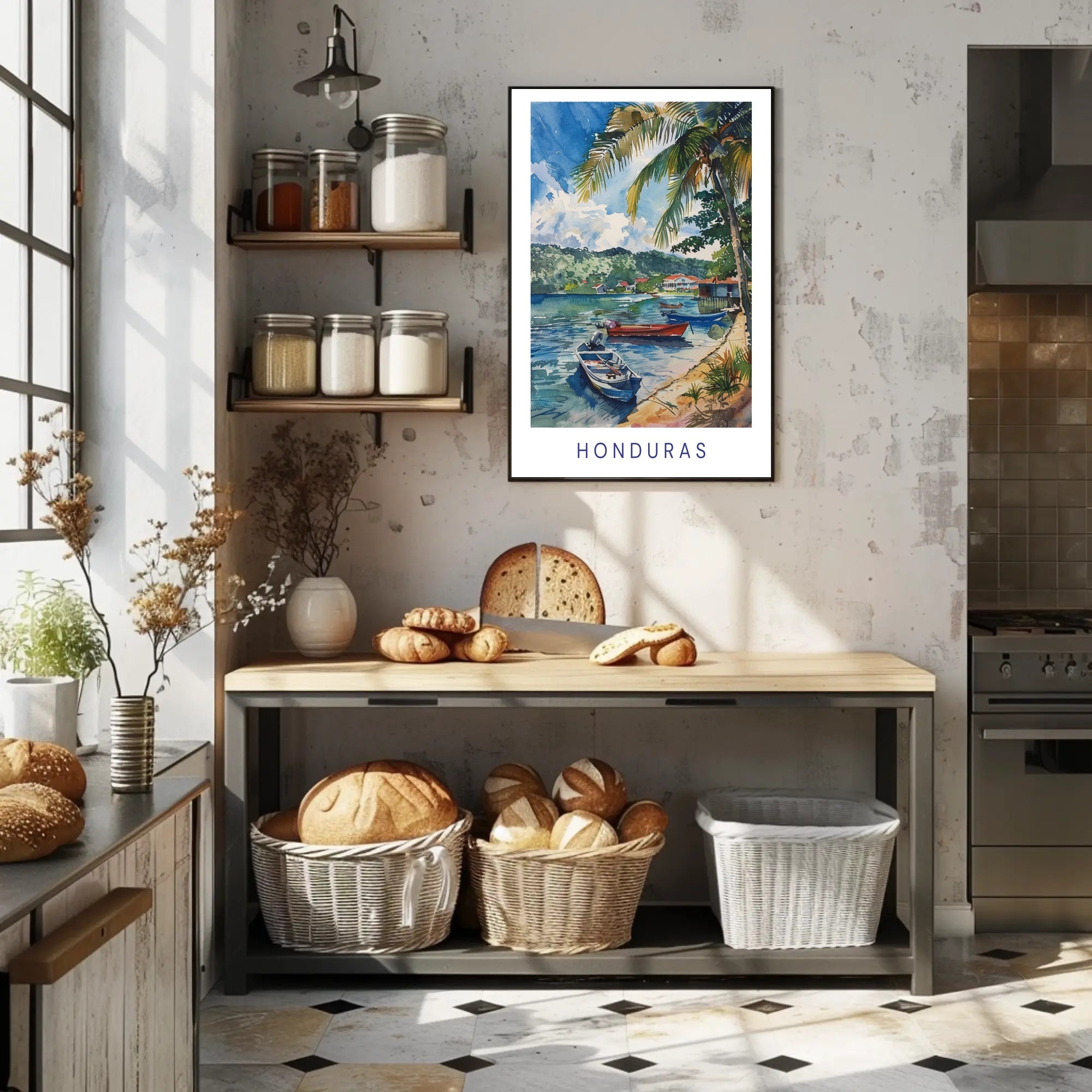 Honduras Coastal Serenity Watercolor Travel Poster PosterGoat