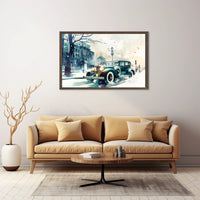 Vintage Winter Car Scene: Nostalgic Urban Elegance Poster