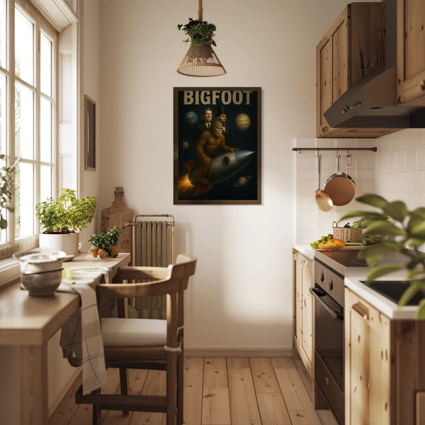 Vintage Poster Bigfoot Reagan Lincoln Rocket Ship