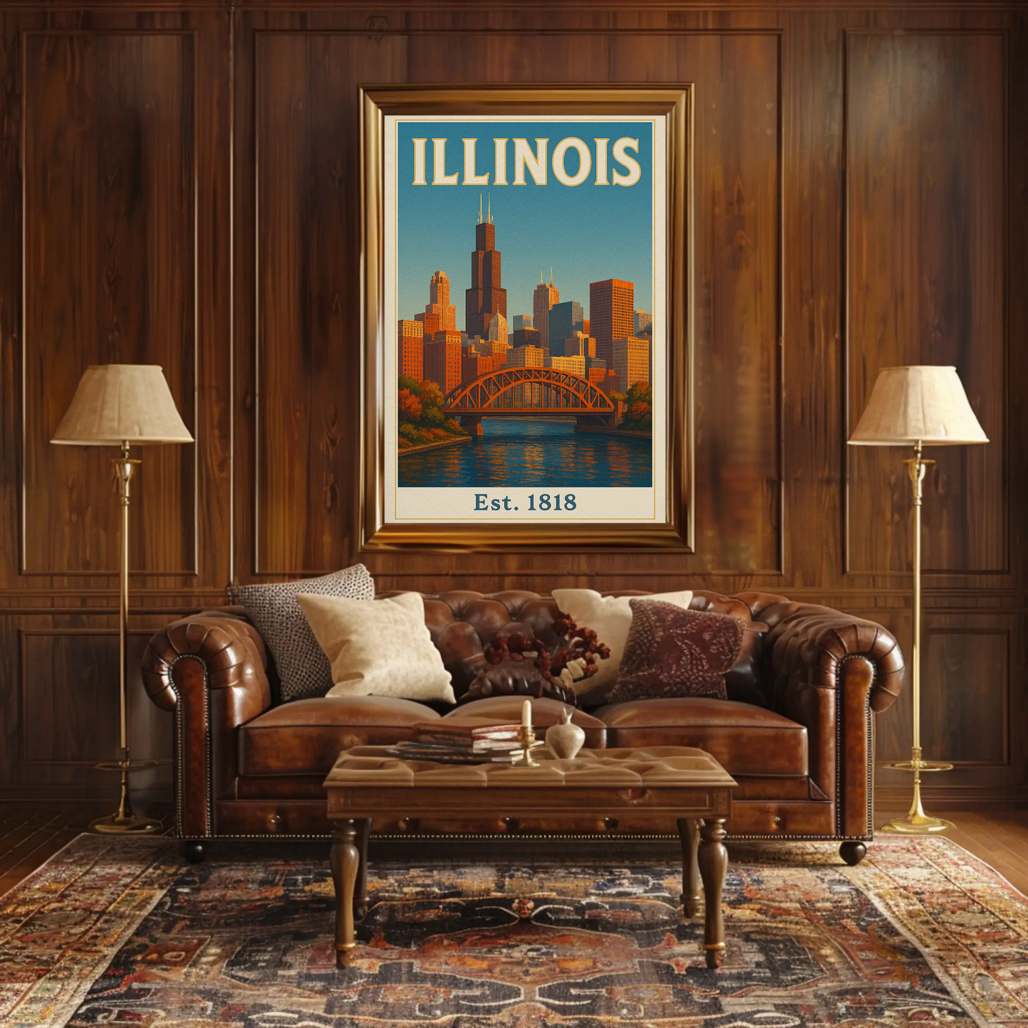 Vintage Inspired Illinois Landmarks and Culture Travel Poster