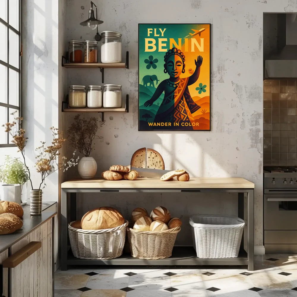Fly Benin Vibrant Travel Adventure Poster PosterGoat