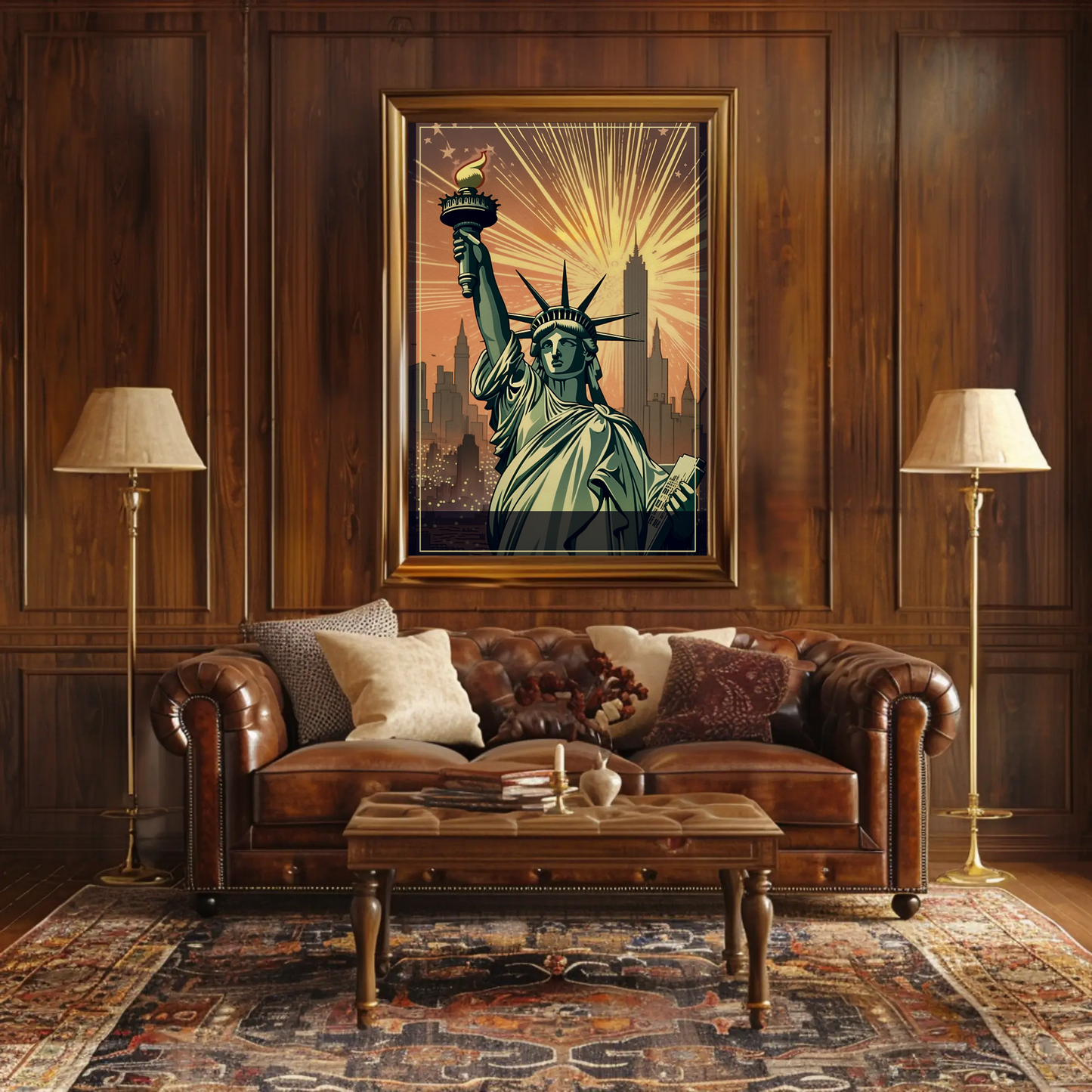 Statue Of Liberty Fireworks Skyline Travel Poster
