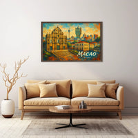 Macao Cityscape Vibrant Night View Digital Painting Poster