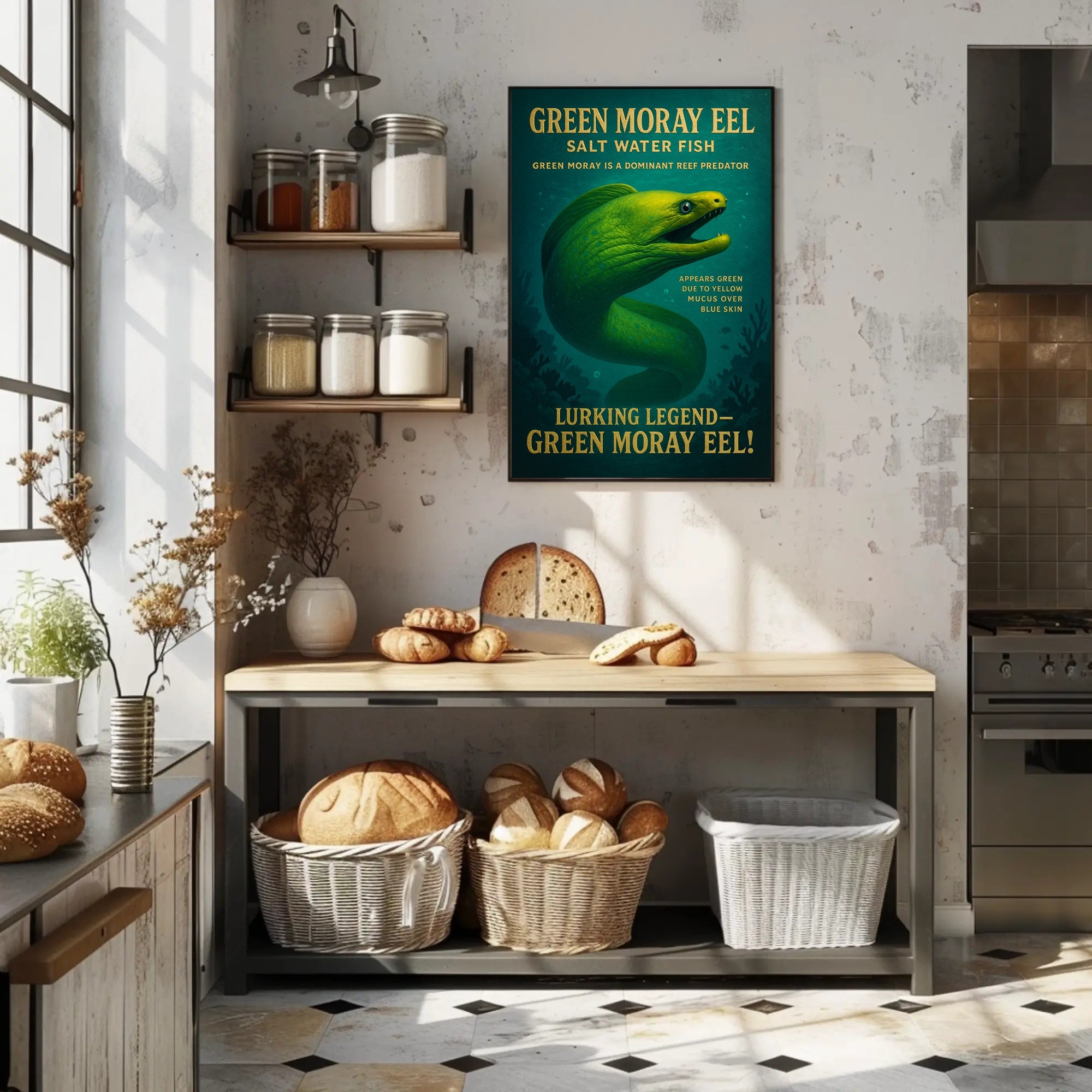 Green Moray Eel Vintage Poster Wall Art Print