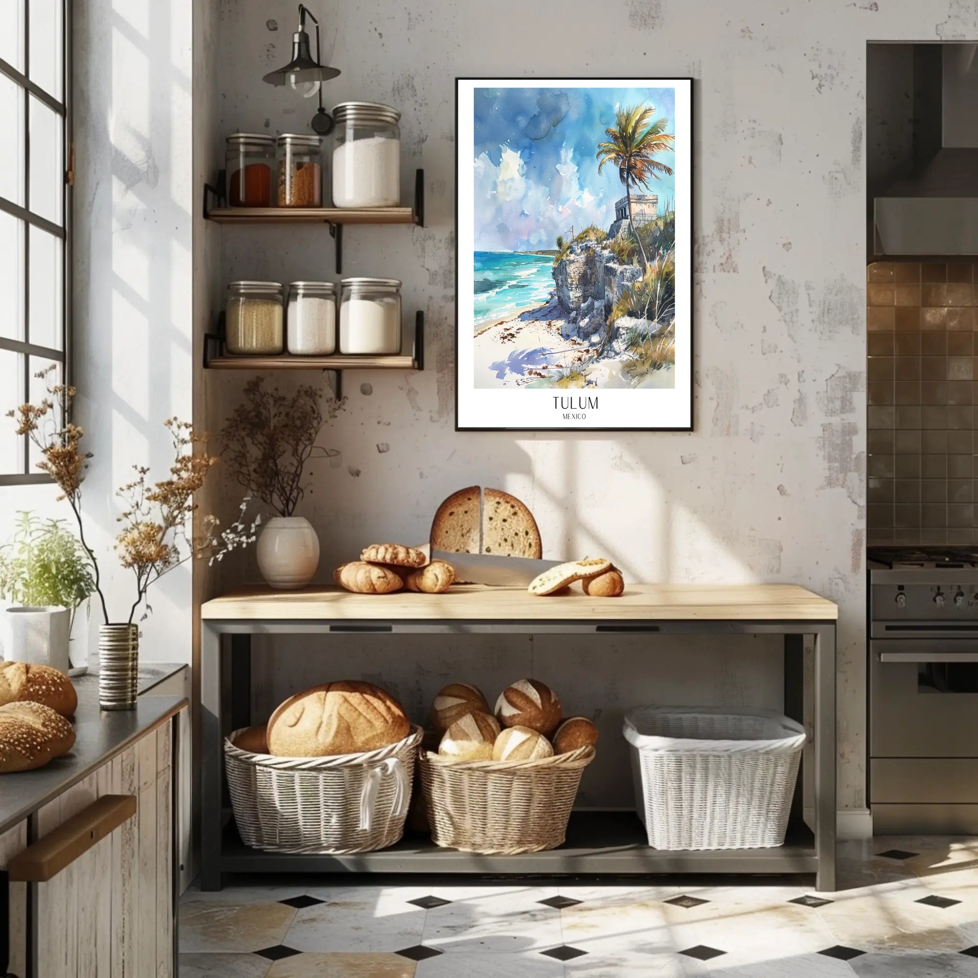 Tulum Coastal Ruin Watercolor Travel Poster PosterGoat