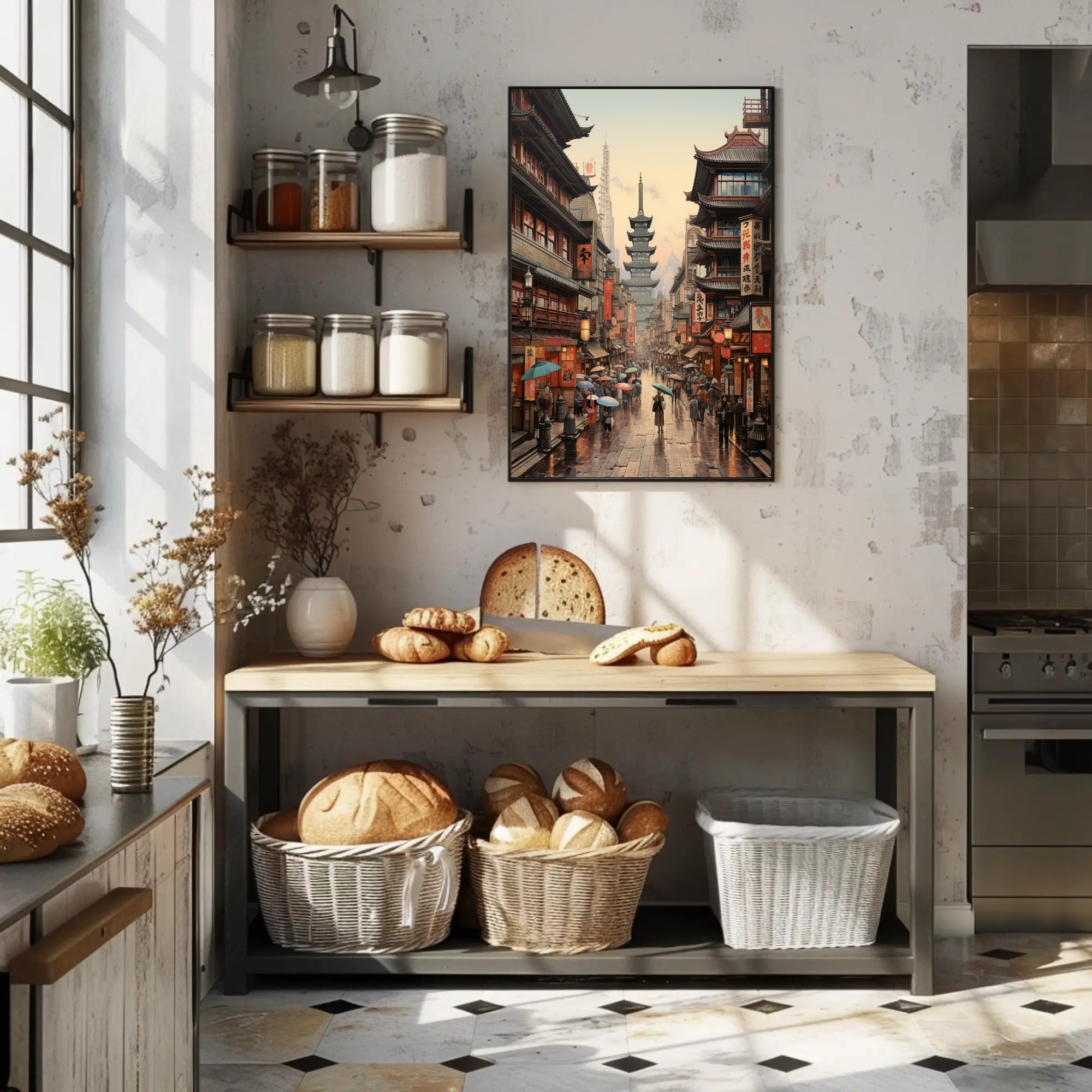 Rainy Day In A Traditional Asian Street Poster