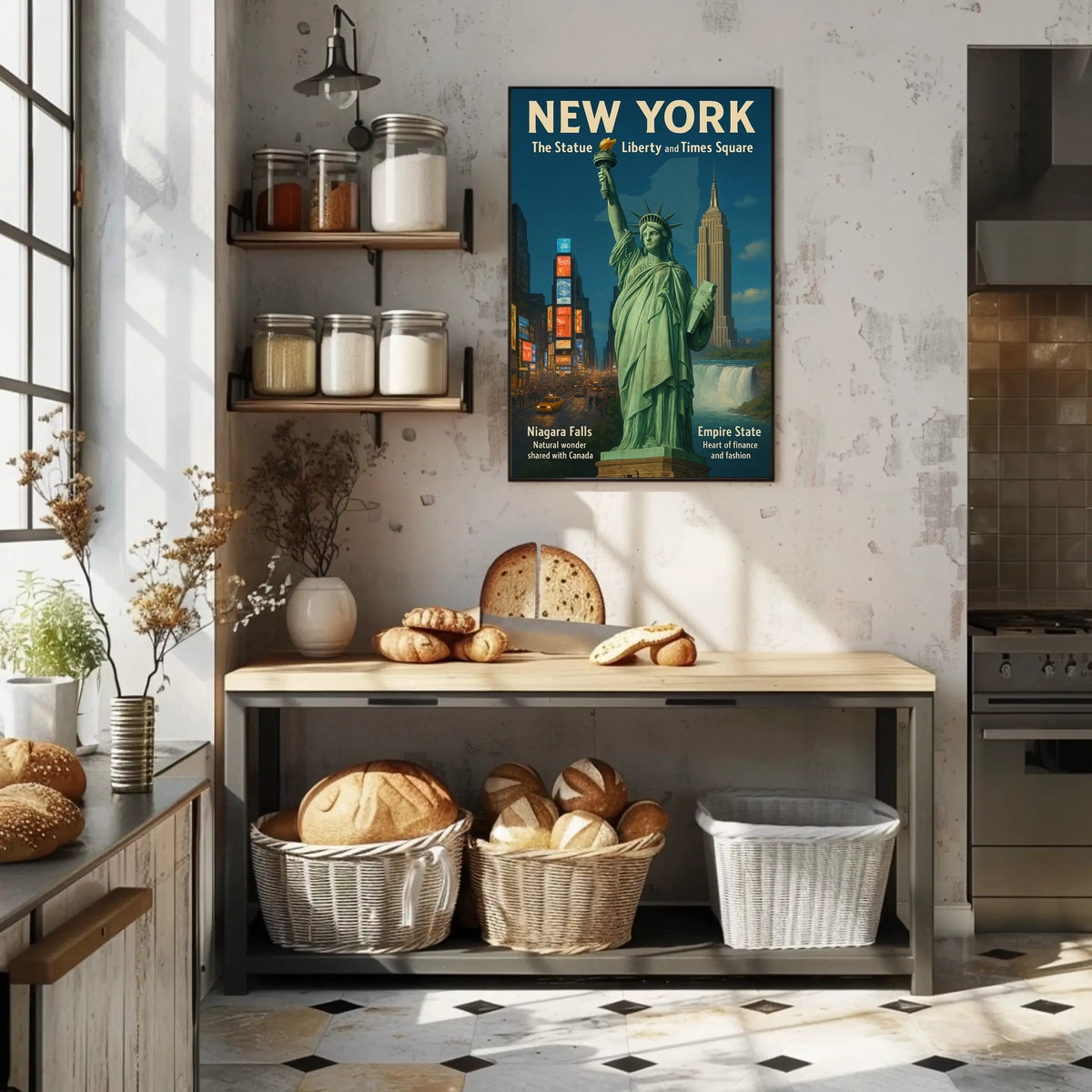 New York City Landmarks Skyline Poster Retro Wall Art