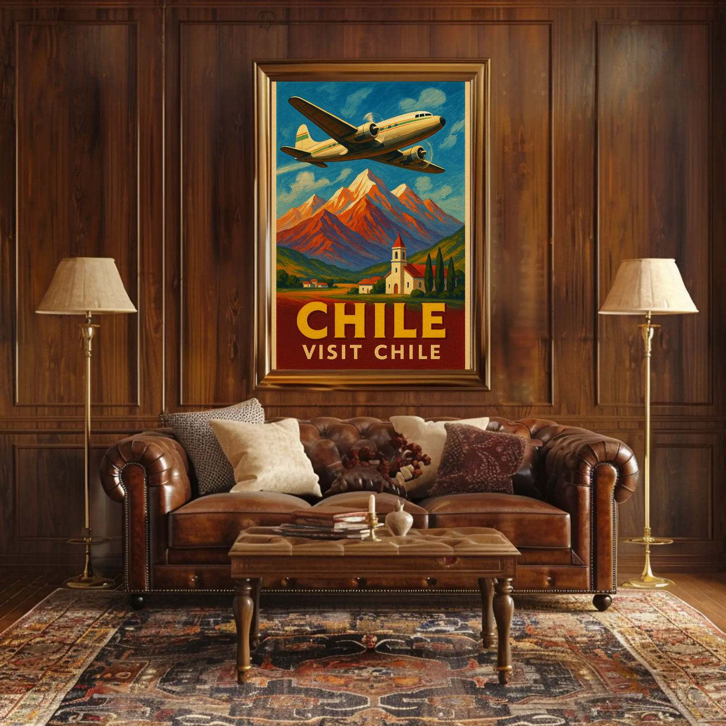Visit Chile Andes Mountains Plane Travel Poster