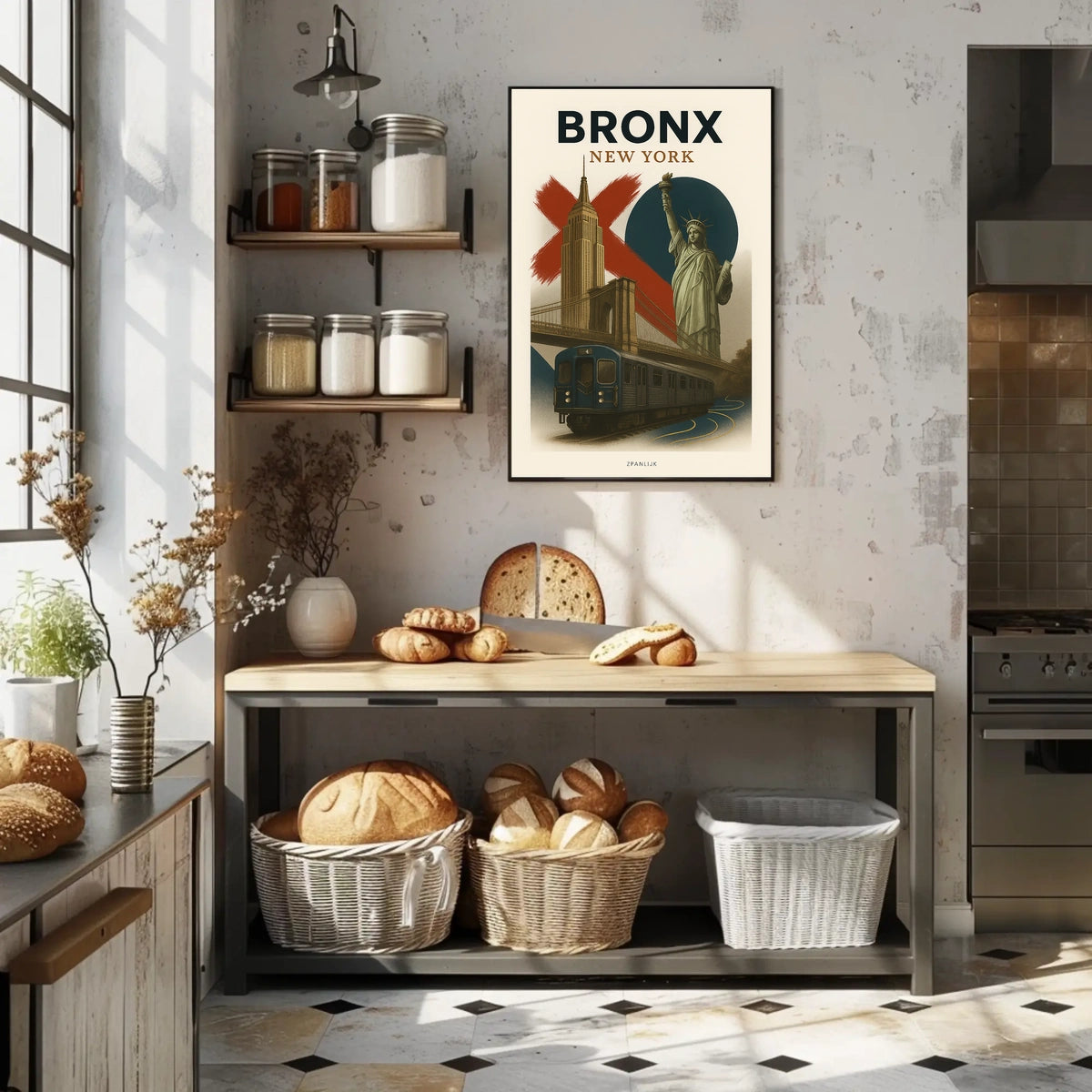 New York City Bronx Cityscape Poster Vintage Wall Art