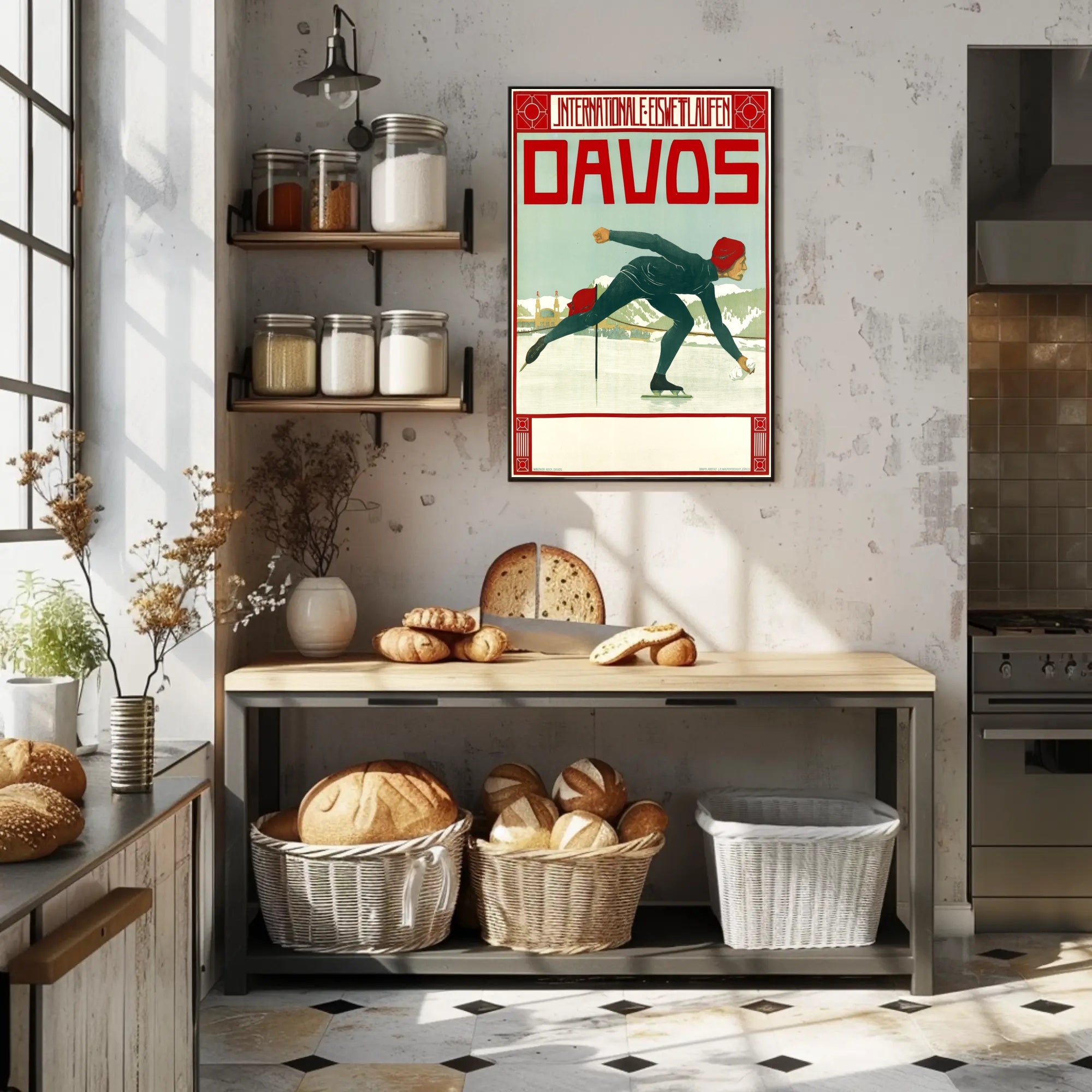 Vintage Davos Ice Skating Event Sports Poster PosterGoat