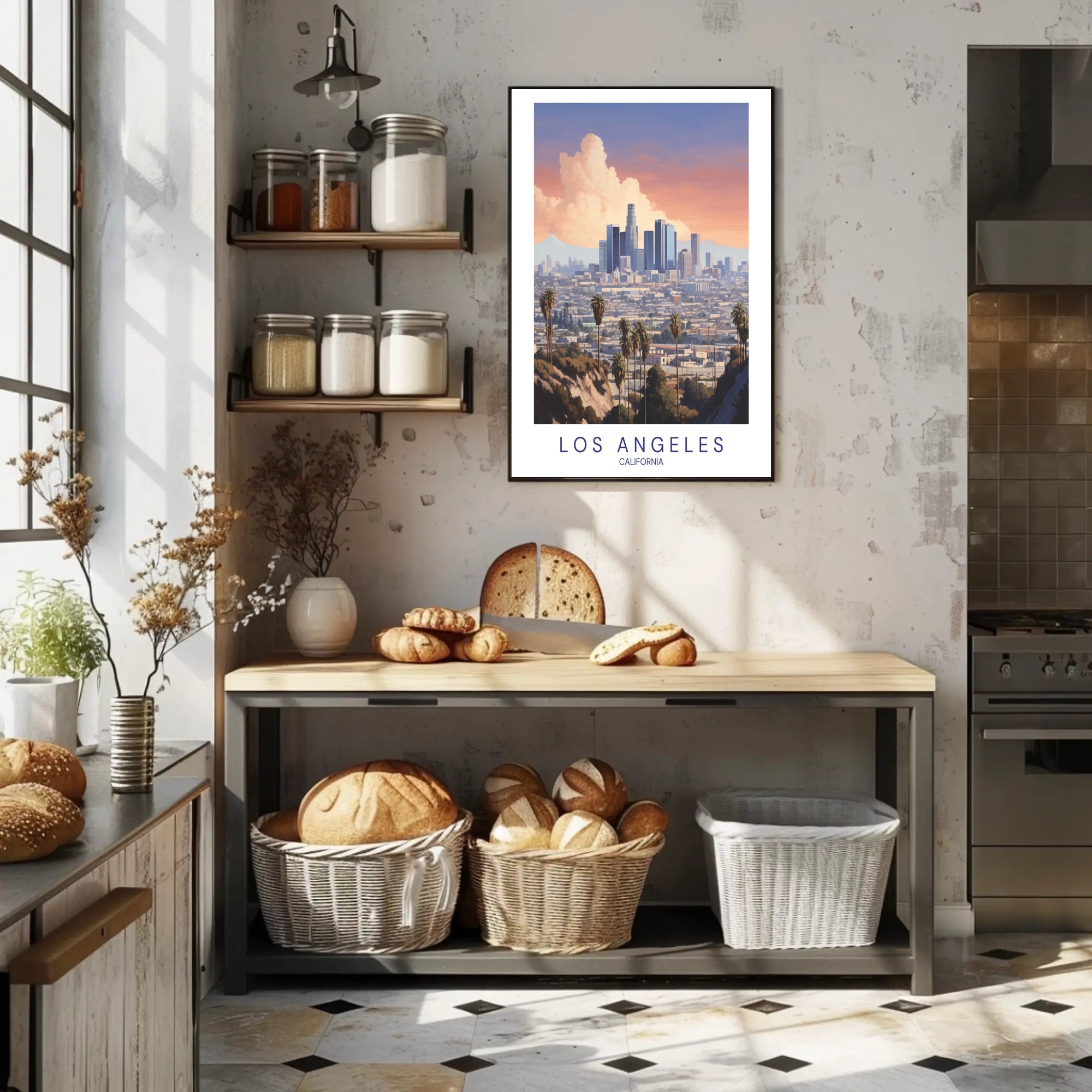Los Angeles Skyline Serene Illustration Urban or Cityscape Poster PosterGoat