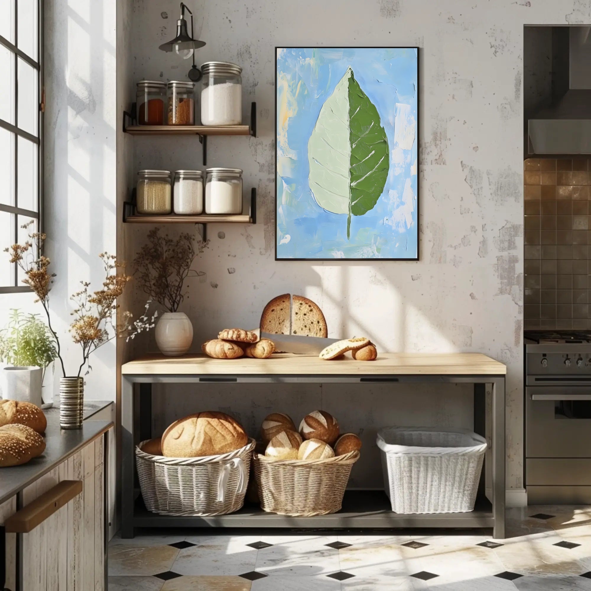 Dual Nature Leaf Modern Abstract Poster Print