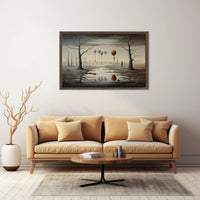 Surreal Landscape with Balloons and Figure Artistic Poster