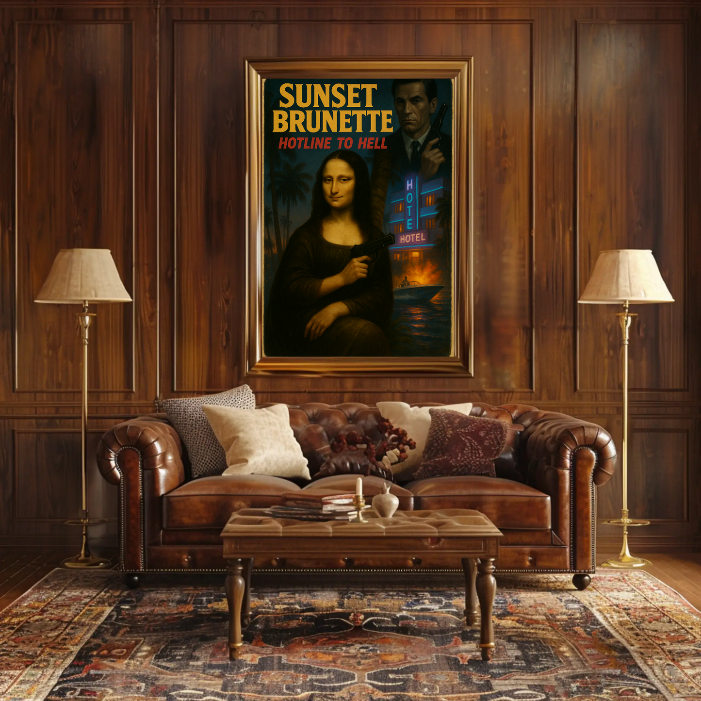 Sunset Brunette Mona Lisa Parody Noir Action Art Movie Poster
