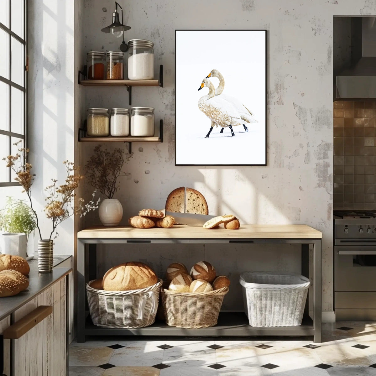 Serene Winter Swans Minimalist Art Poster