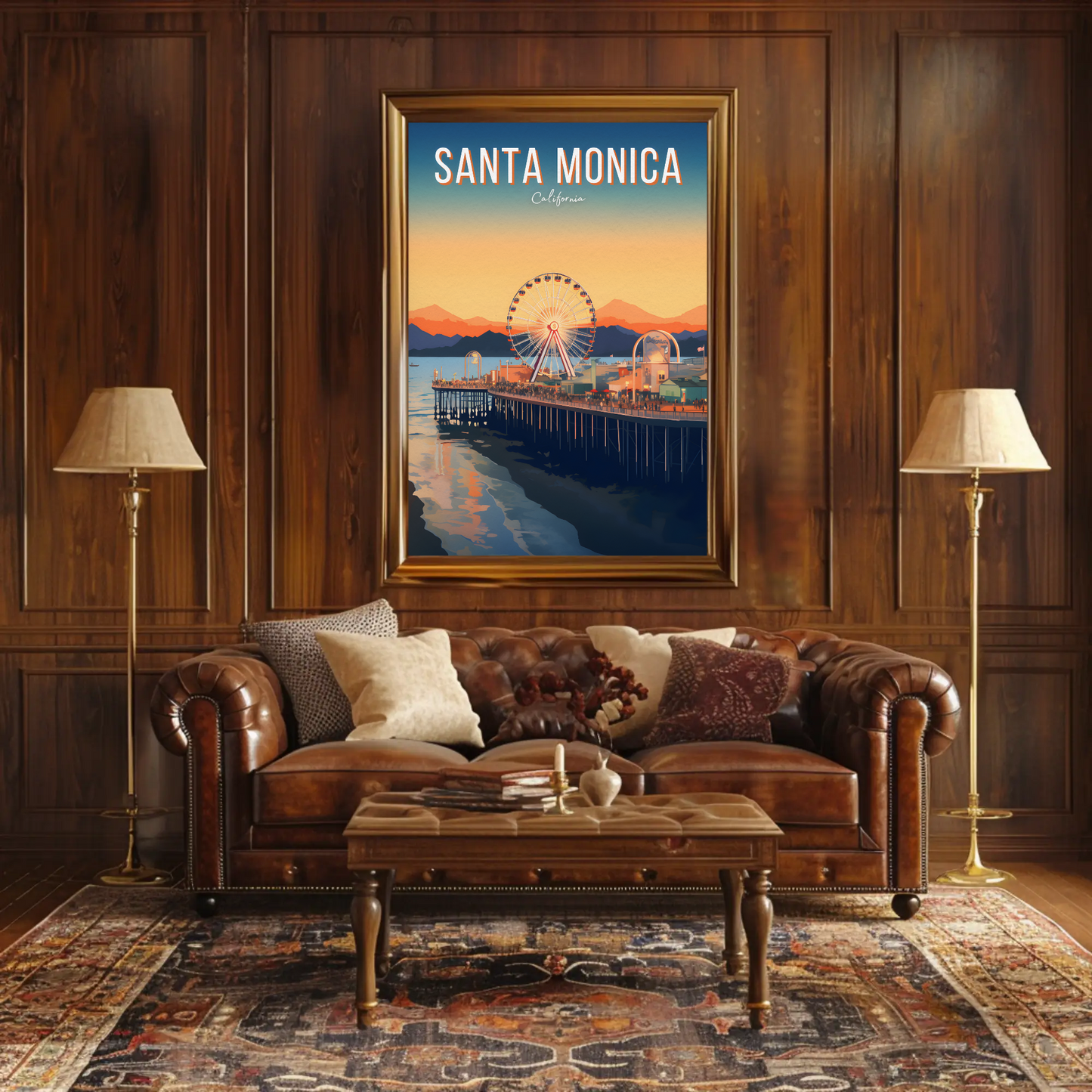 Santa Monica California Pier Sunset Ocean Ferris Poster