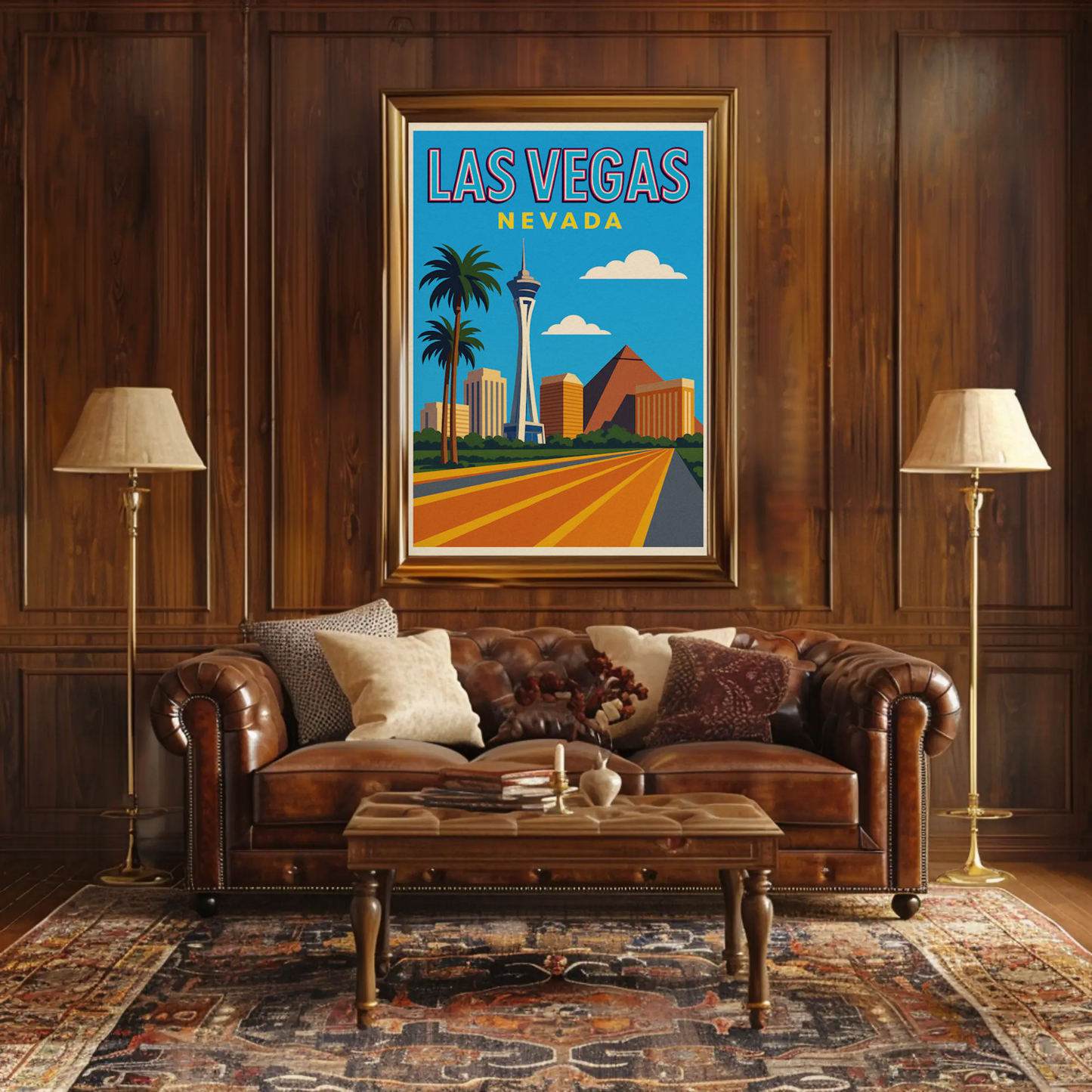Bright Day Las Vegas Nevada Retro Skyline Poster