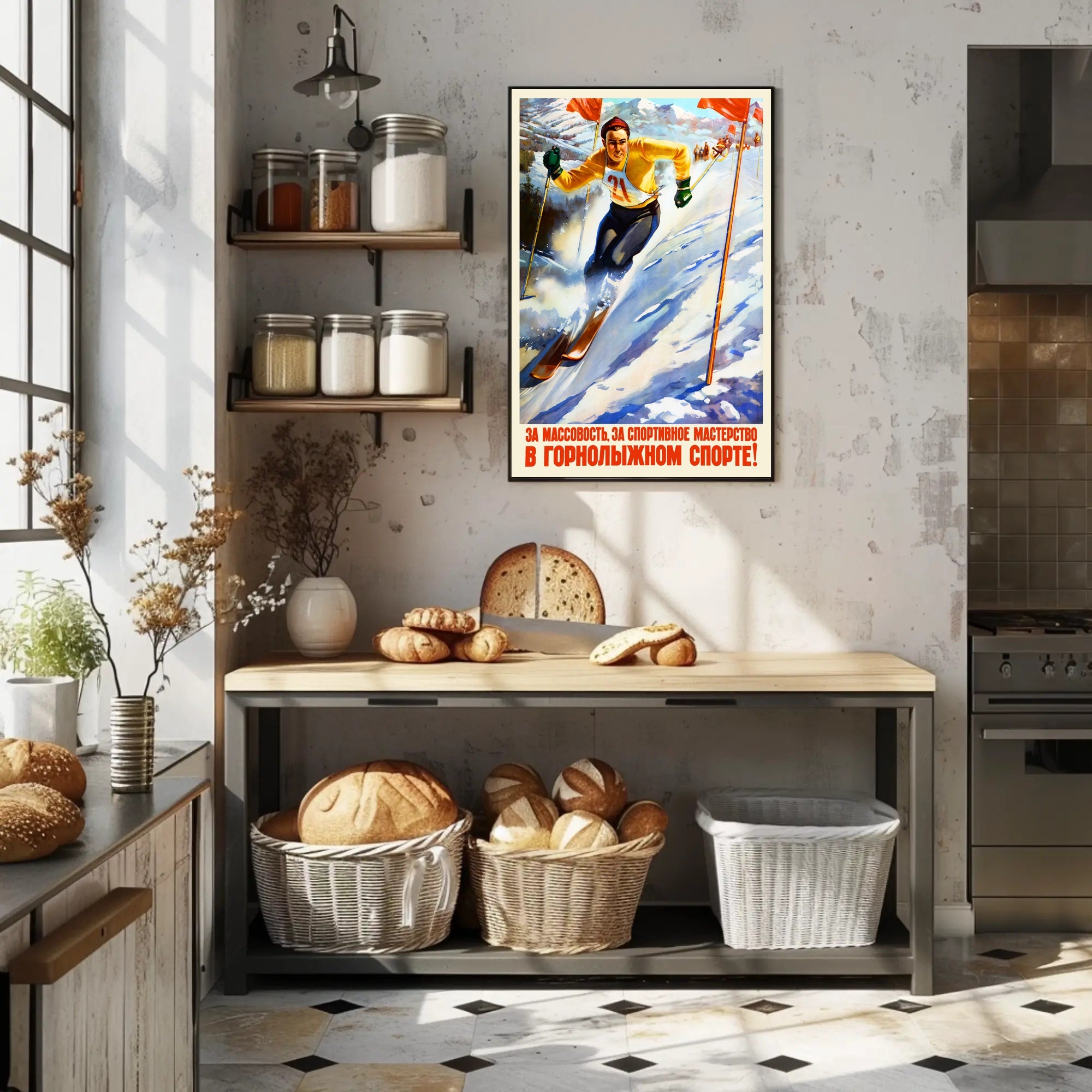 Dynamic Skier Propaganda: Vintage Soviet Sports Poster