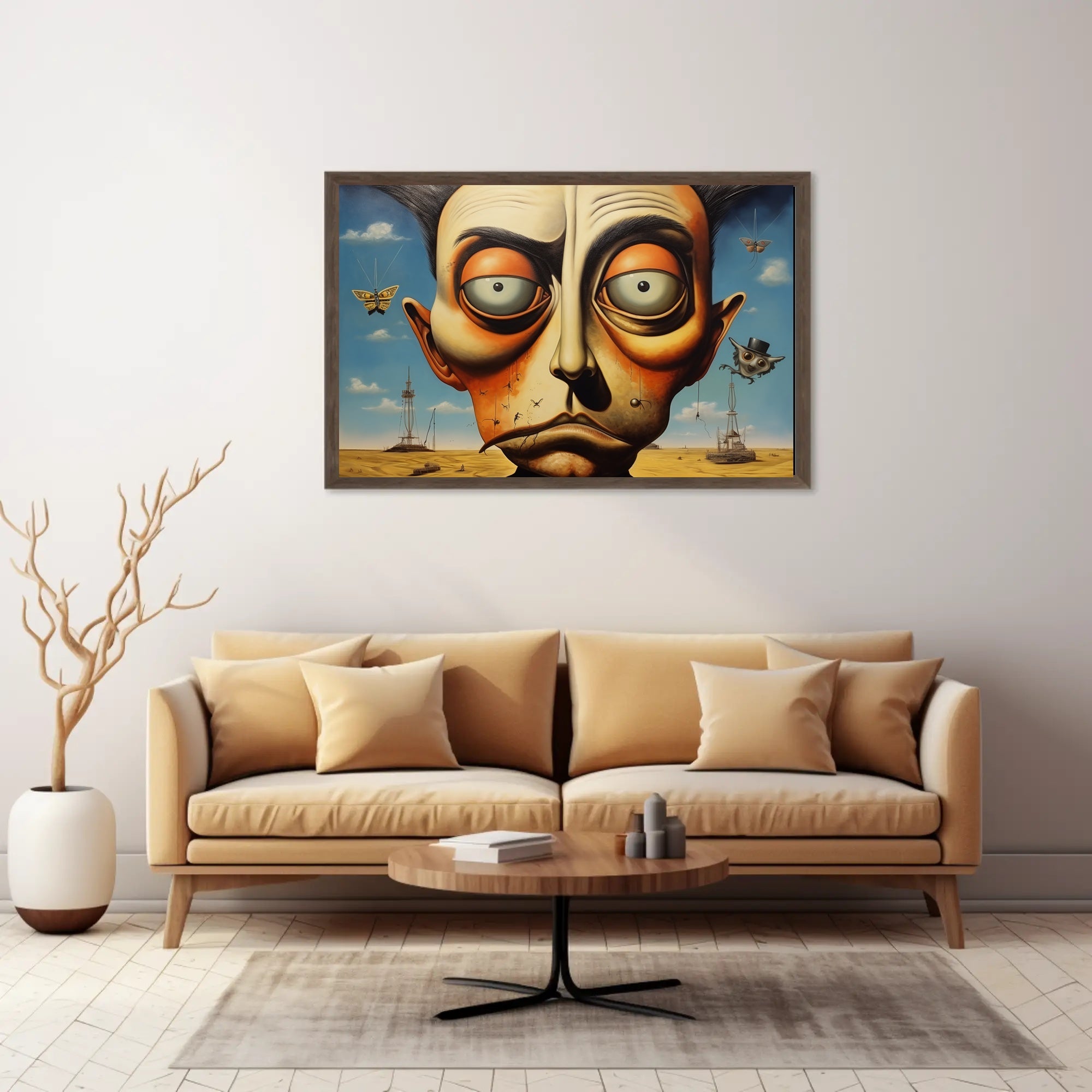Surreal Face and Whimsical Desert Artistic Poster