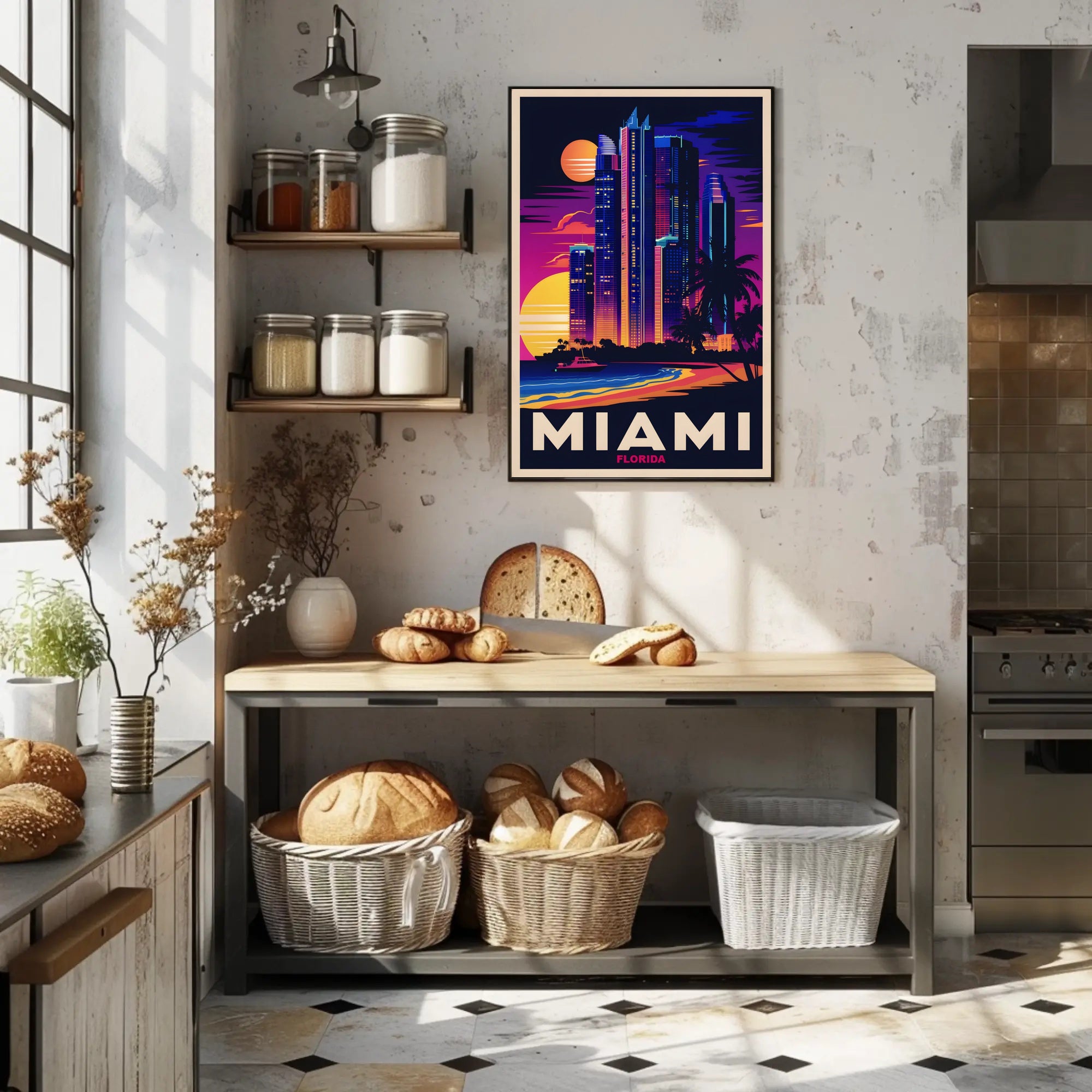 Miami Skyline at Sunset Poster