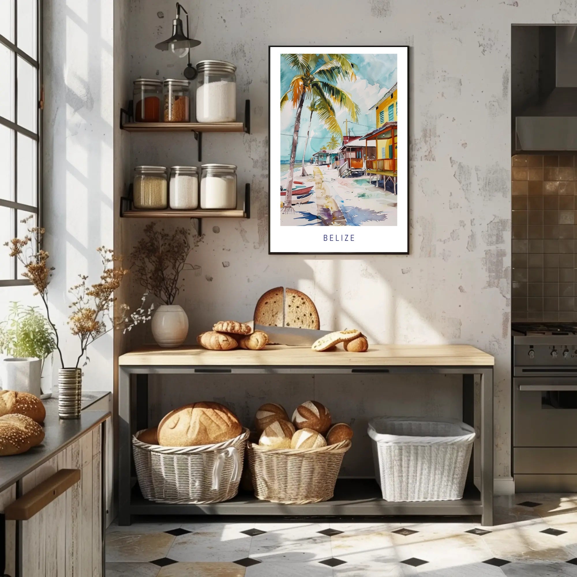 Belize Coastal Serenity Watercolor Travel Poster PosterGoat