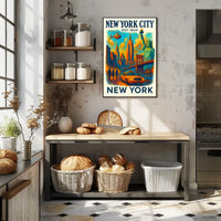 New York City Icons Poster Vintage Cityscape Wall Art